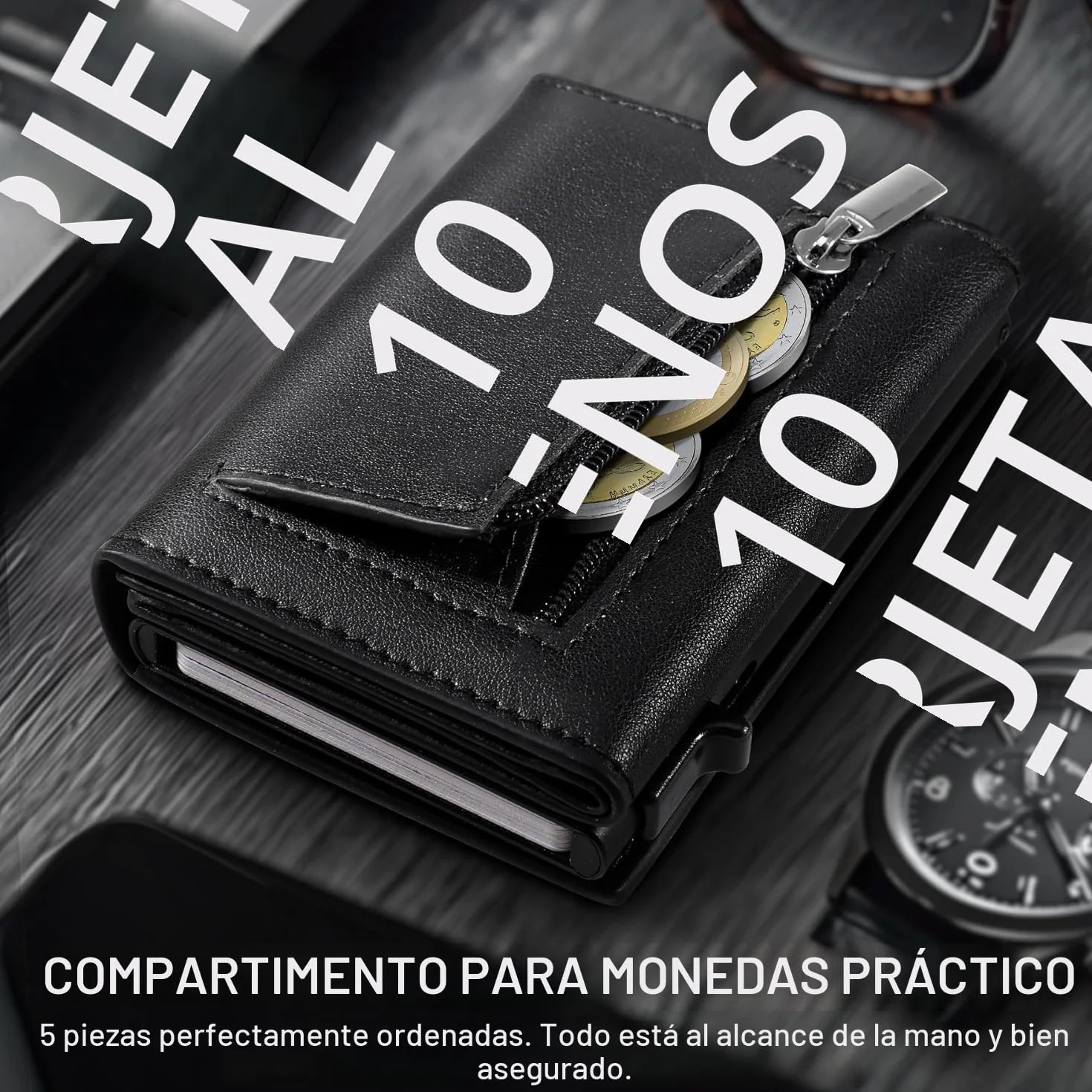 TEEHON Cartera Hombre Cuero Tarjetero Bloqueo RFID Pequeño Crédito Billetes Monedas Caja Regalo