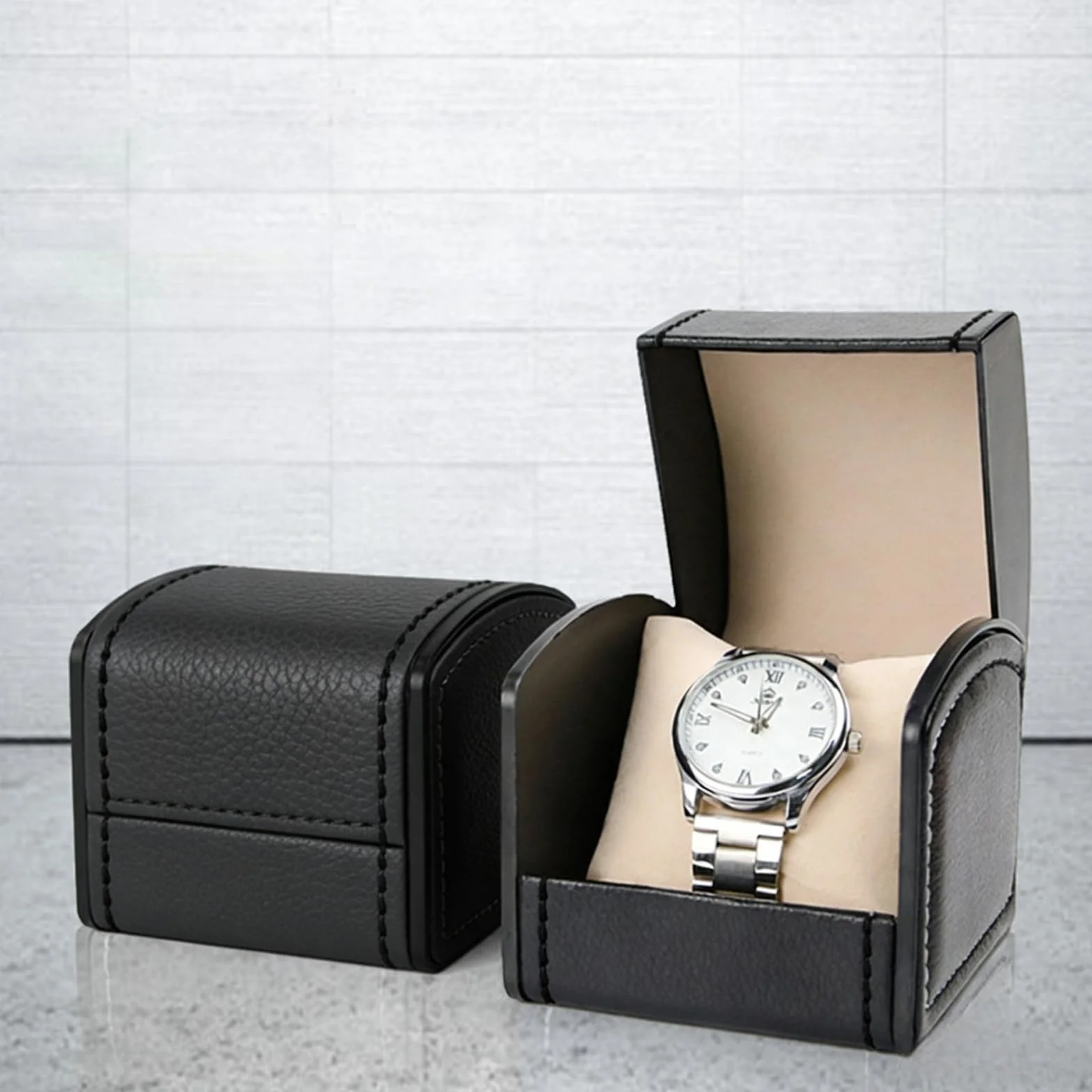 Organizador de Relojes Caja de Cuero PU para Viaje Estuche de Visualización Negro