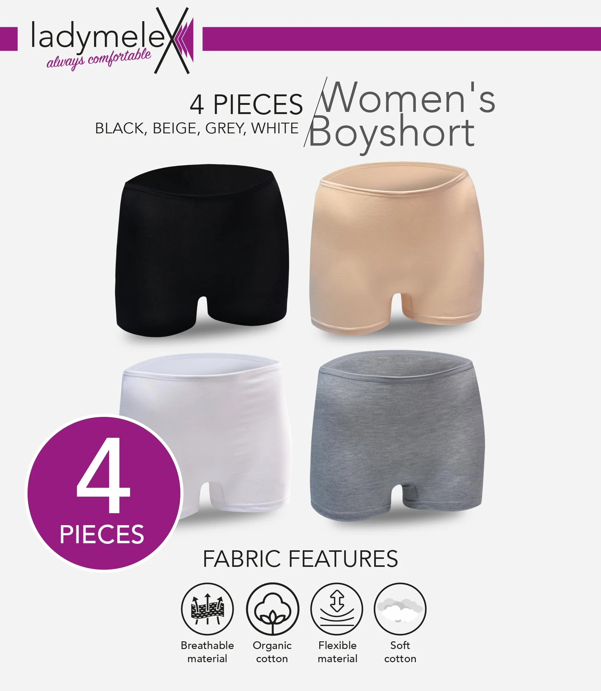 Calzoncillos bóxer de Seguridad algodón para Mujer Paquete de 4