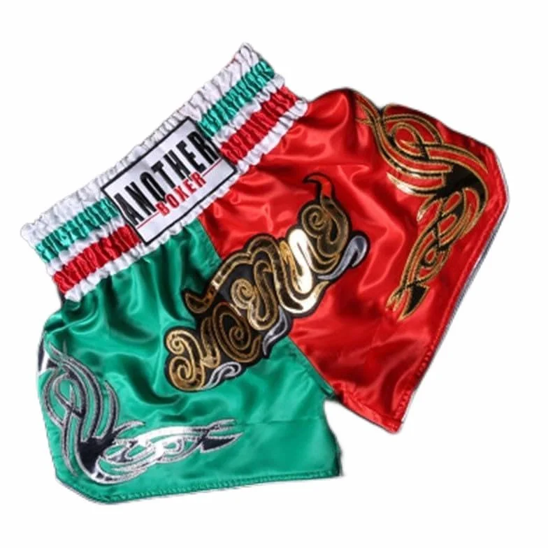 Pantalones cortos de boxeo unisex cintura elástica Muay Thai niños adultos entrenamiento XS rojo verde