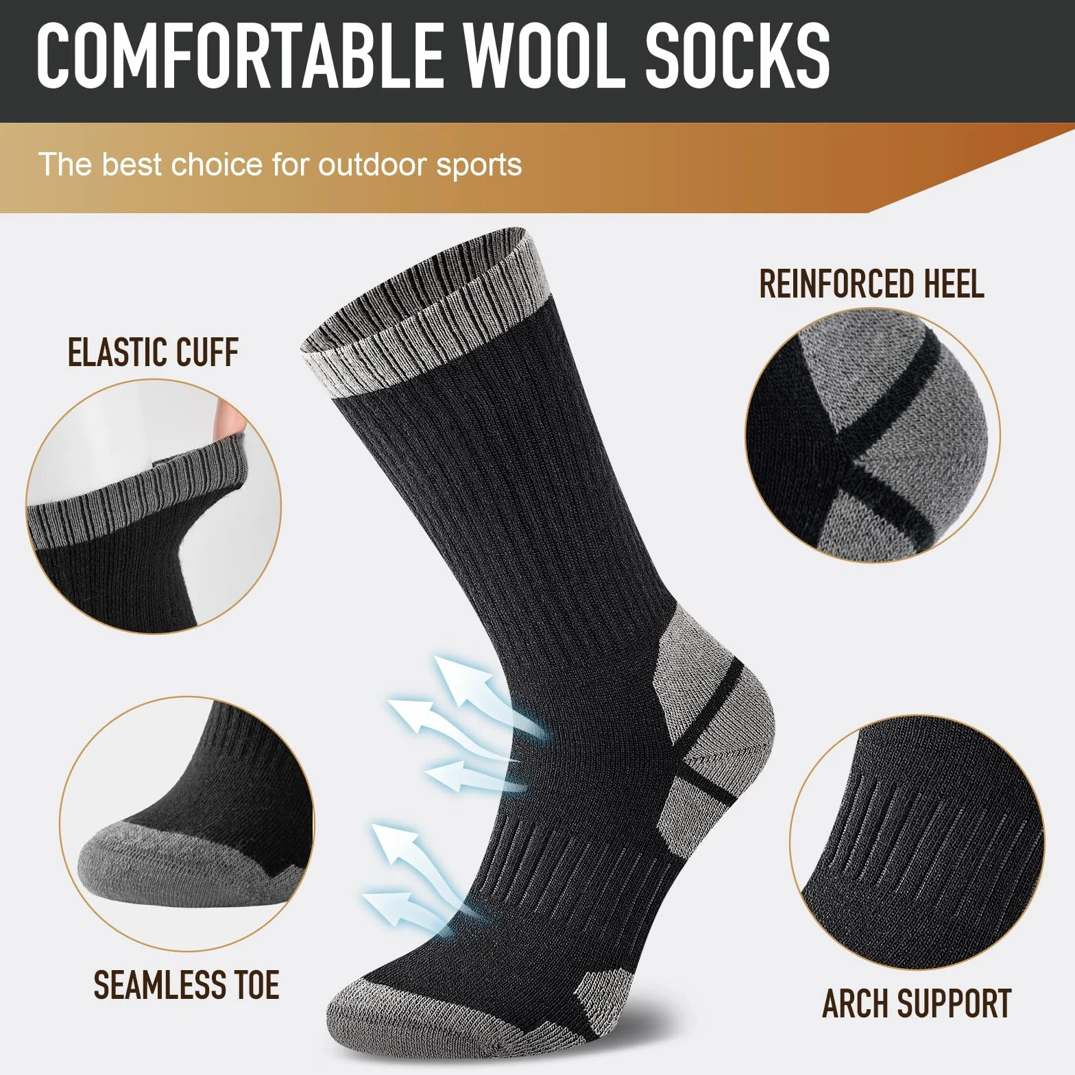 Niorasen Calcetines Merino Hombre Mujer Trekking Senderismo 3 Pares Antibacterianos Antiampollas Transpirables