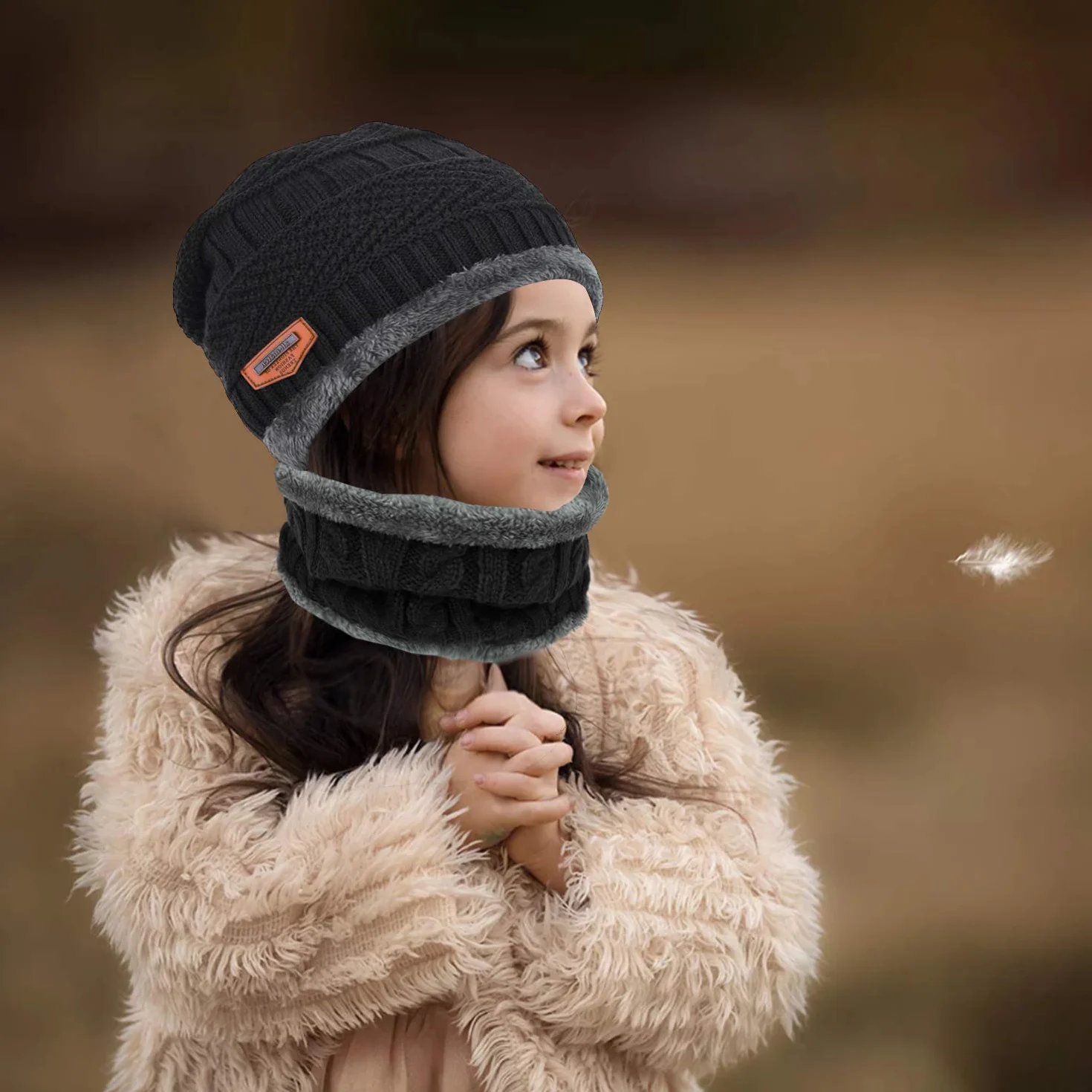 Conjunto de Bufanda Guantes y Gorro de Punto Invierno para Niños 2/3 Piezas Gorro Grueso Suave Cálido Esquí Forro Polar Niñas