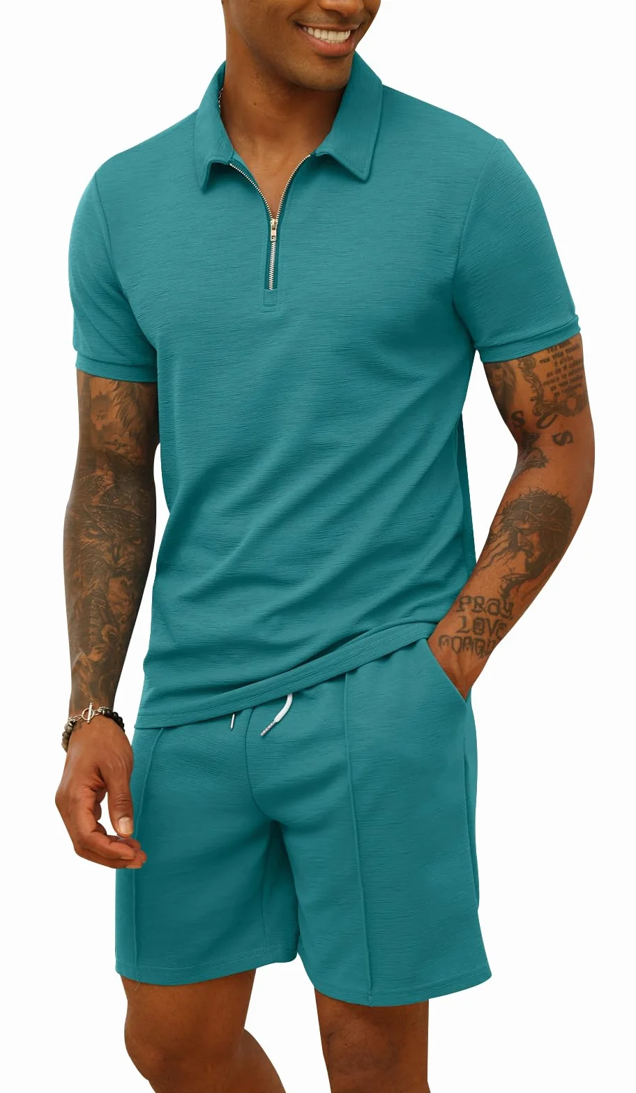 CTU Chándal para hombre 2 piezas camiseta polo pantalones cortos traje verano ropa deportiva
