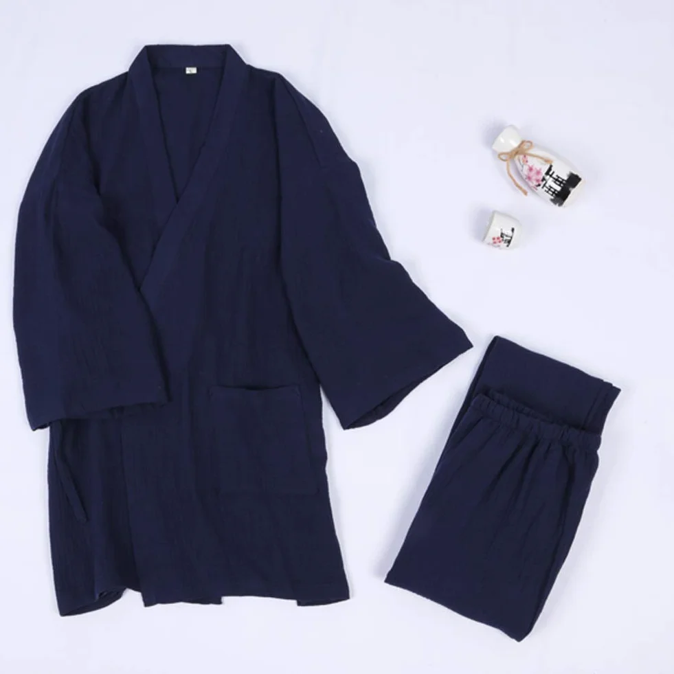 Bata de meditación Japonesa para Hombre Algodón Gasa Doble Kimono