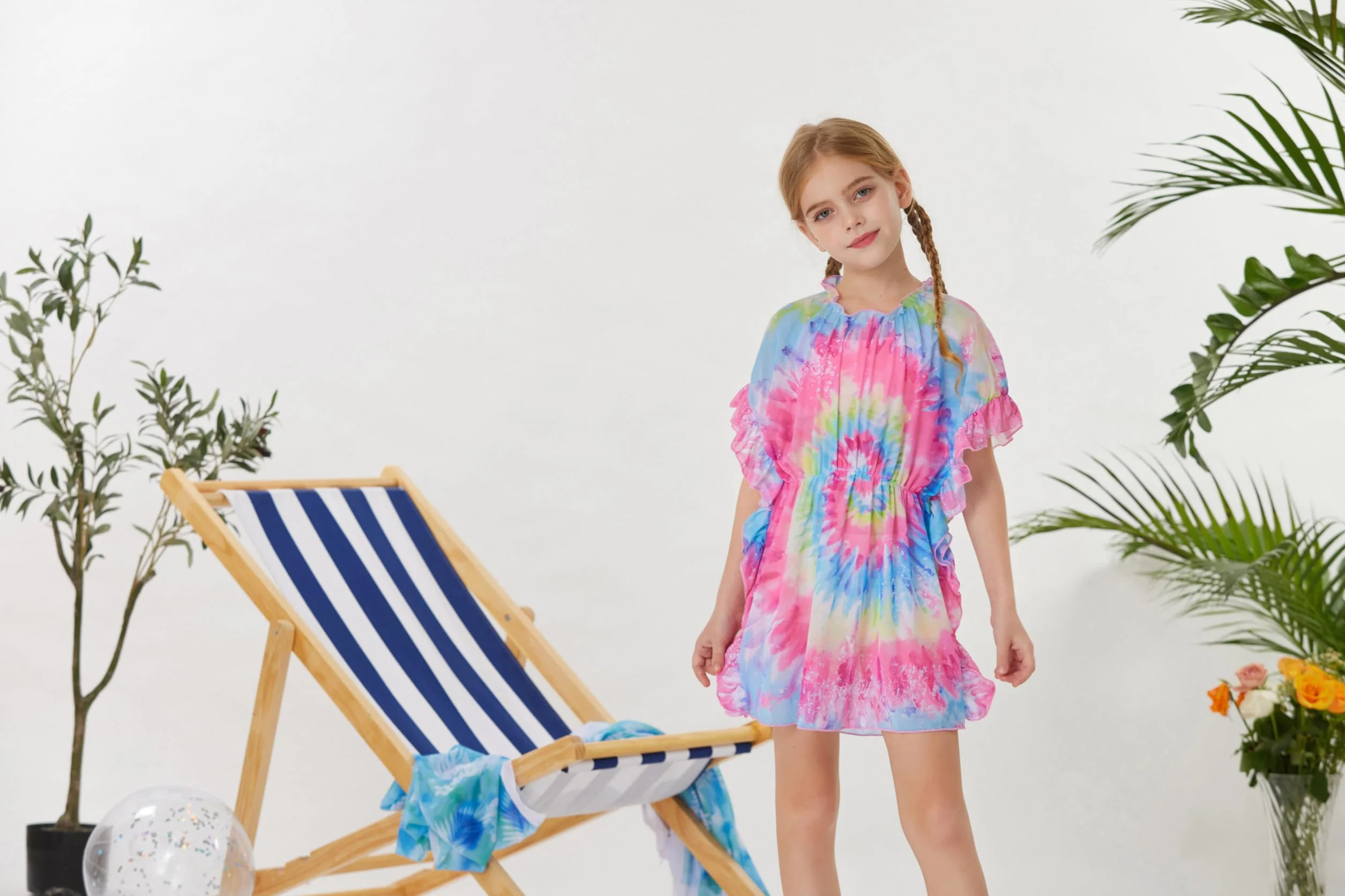 GRACE KARIN Vestido de baño para niñas, salida de baño, vestido de playa casual, manga dolman, cintura elástica, malla