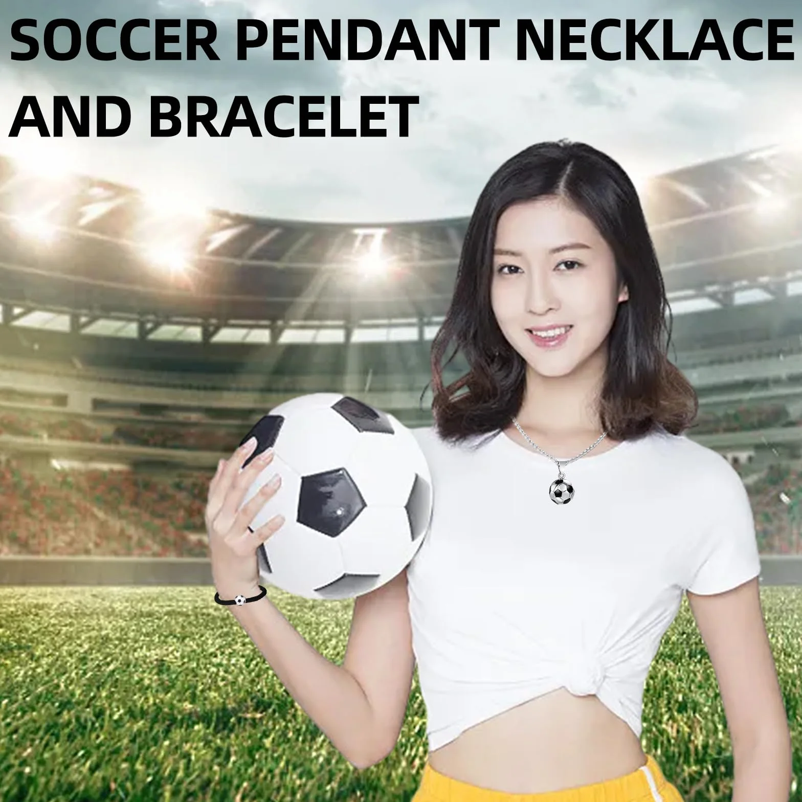 Collar y pulsera de acero inoxidable de fútbol, colgante plateado para amantes del fútbol, regalos