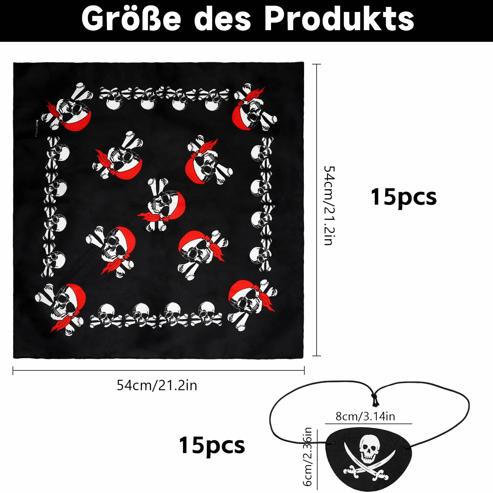 APOMOONS Juego de 15 Pañuelo Pirata Calavera Negra con 15pcs Parche Ojo para Fiesta Halloween