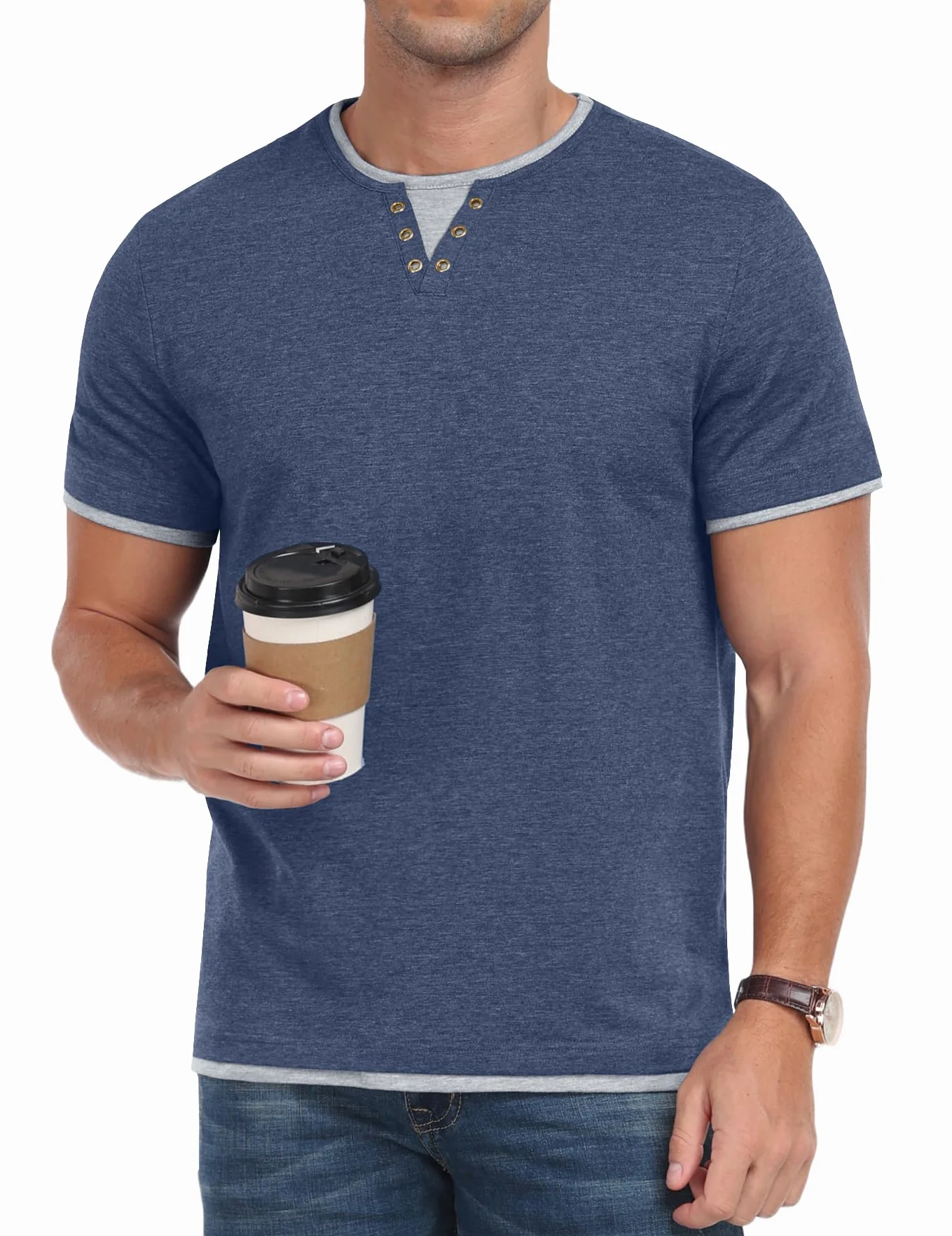 Camiseta Hombre Manga Corta Cuello Redondo Bloques Color