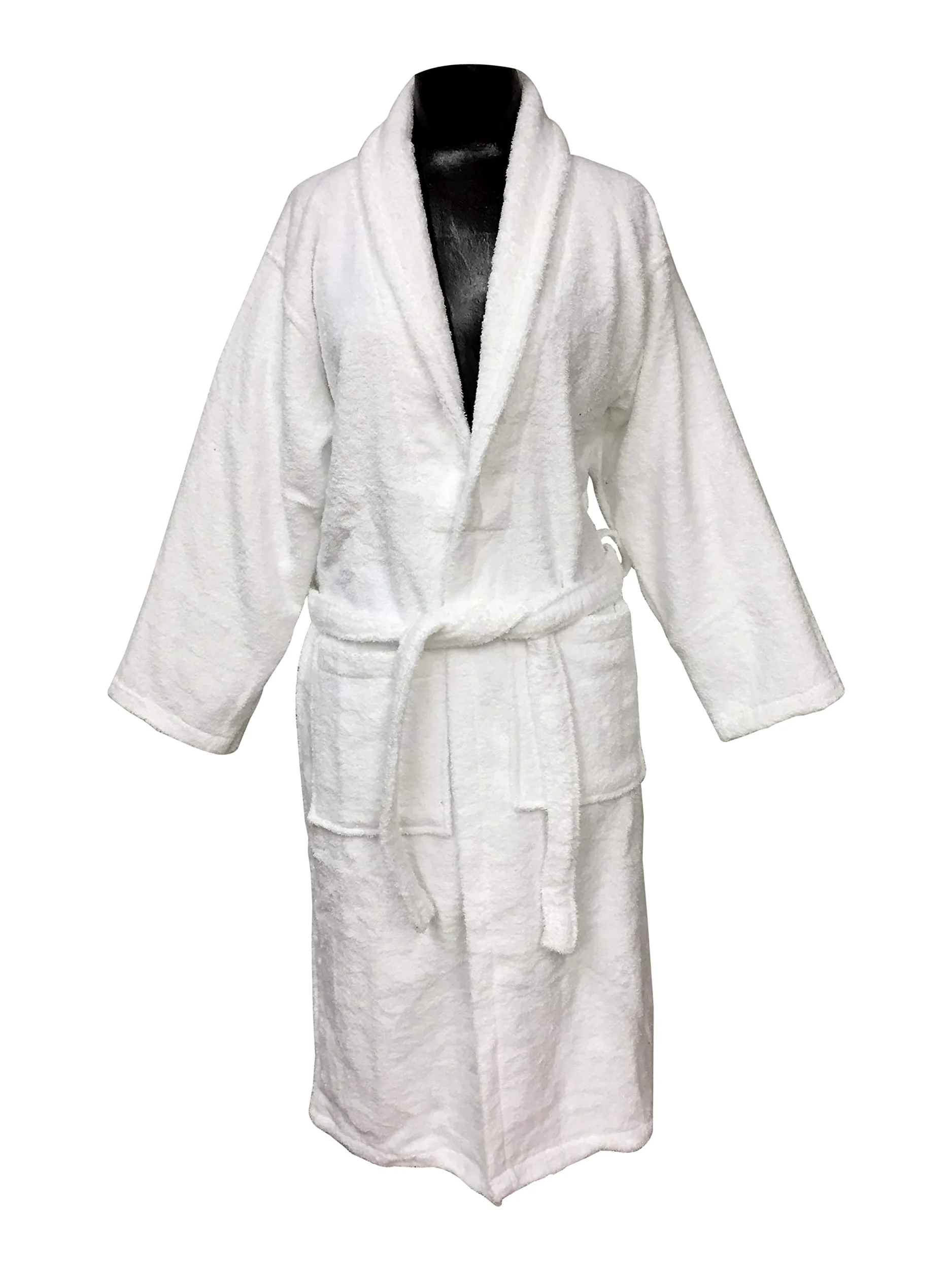 Alpes Blanc Albornoz de baño con cuello de chal 100% algodón, albornoz para hombre y mujer/salida de baño 100% algodón, blanco y blanco, XXL