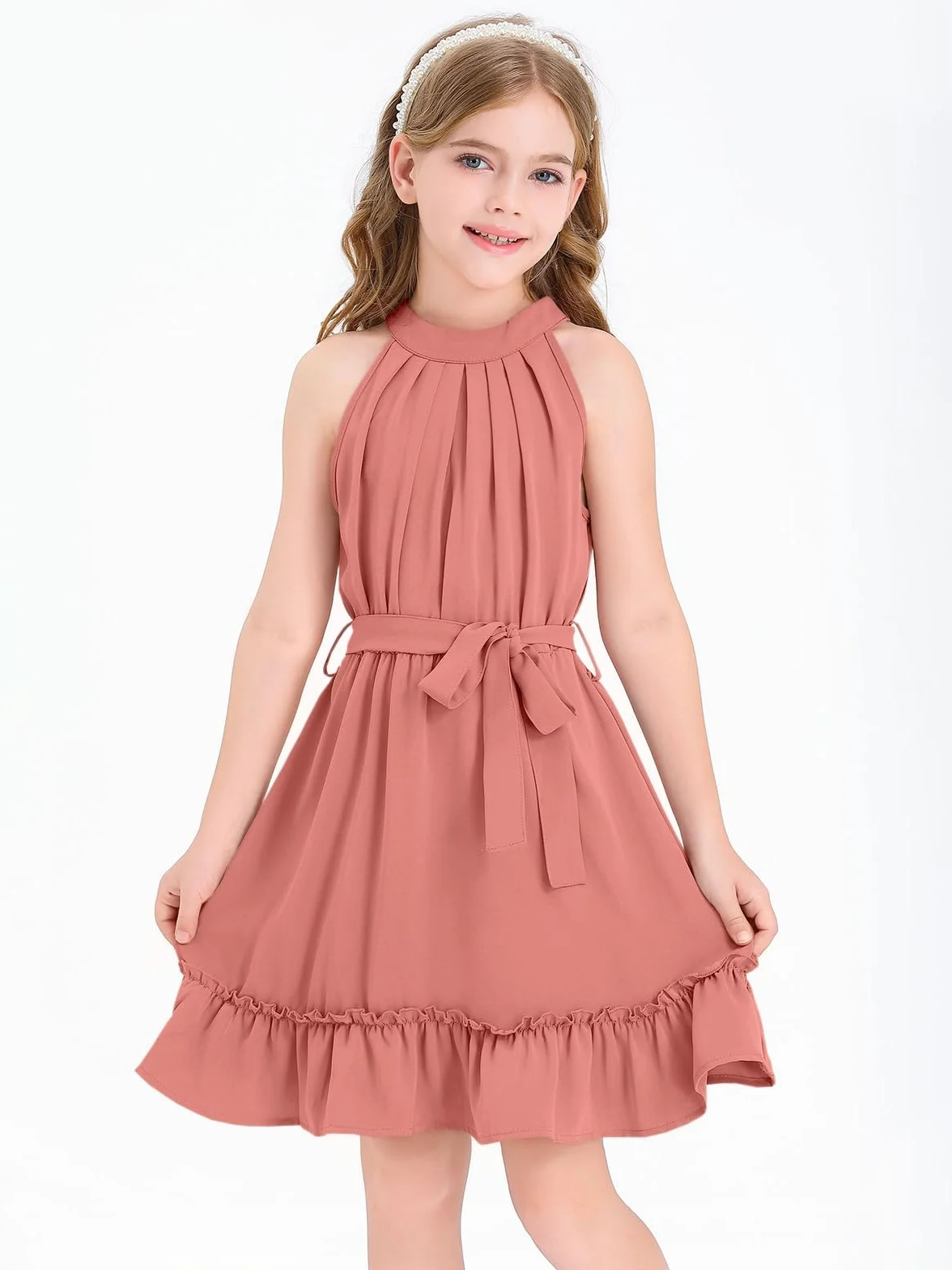 Vestido de niña sin mangas clásico casual largo hasta la rodilla verano princesa fiesta boda