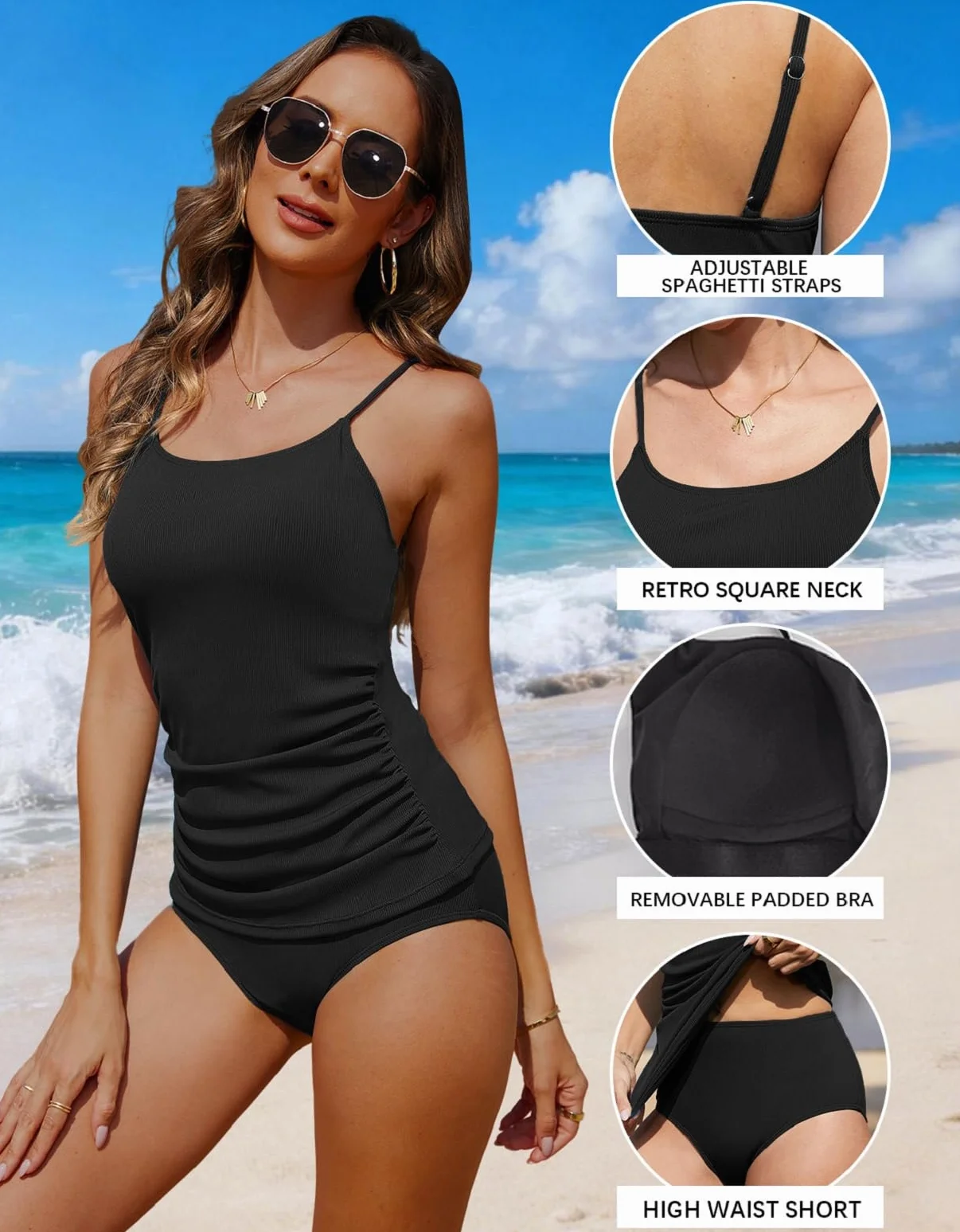 Yutdeng Tankini Mujer Reductor Barriga Bañador Dos Piezas Push Up con Relleno Tallas Grandes