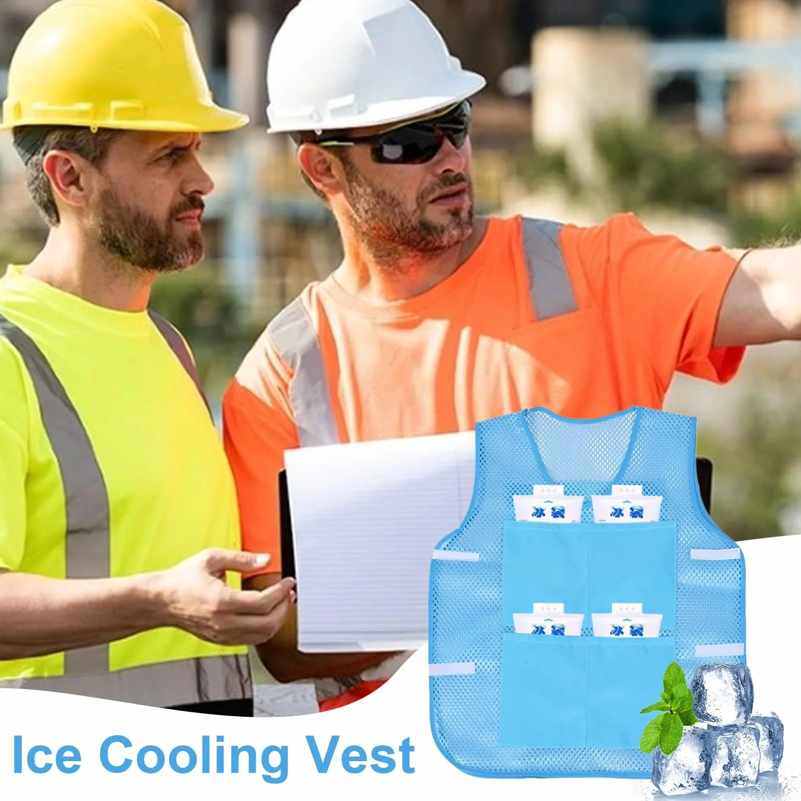 Chaleco de refrigeración con 8 paquetes de hielo, enfriamiento rápido para verano, deportes, viajes y trabajo