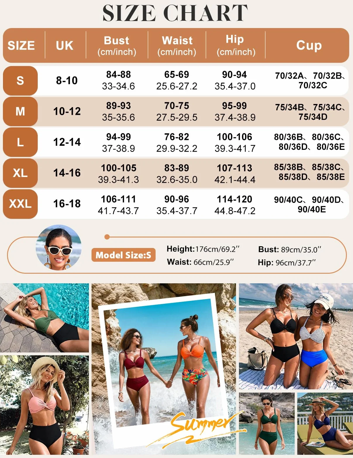 Nadeer Traje de Baño Sexy Push Up Cuello en V Dos Piezas Twist Front Bikini Control de Vientre Cintura Alta Ropa de Playa