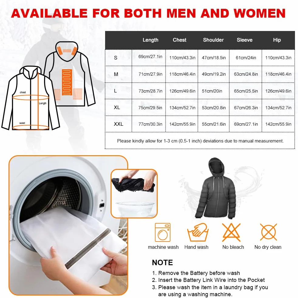 Chaqueta Calefactable 10000mAh 3 Niveles de Calefacción con Capucha para Hombre Mujer Esquí Trabajo