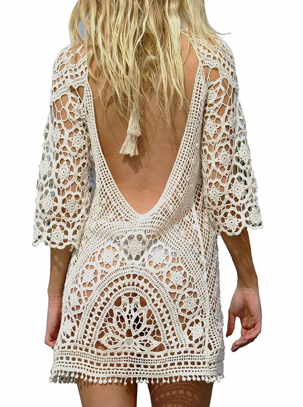 EDOTON Traje de Baño Mujer Vestido de Bikini con Encaje de Crochet Espalda Abierta