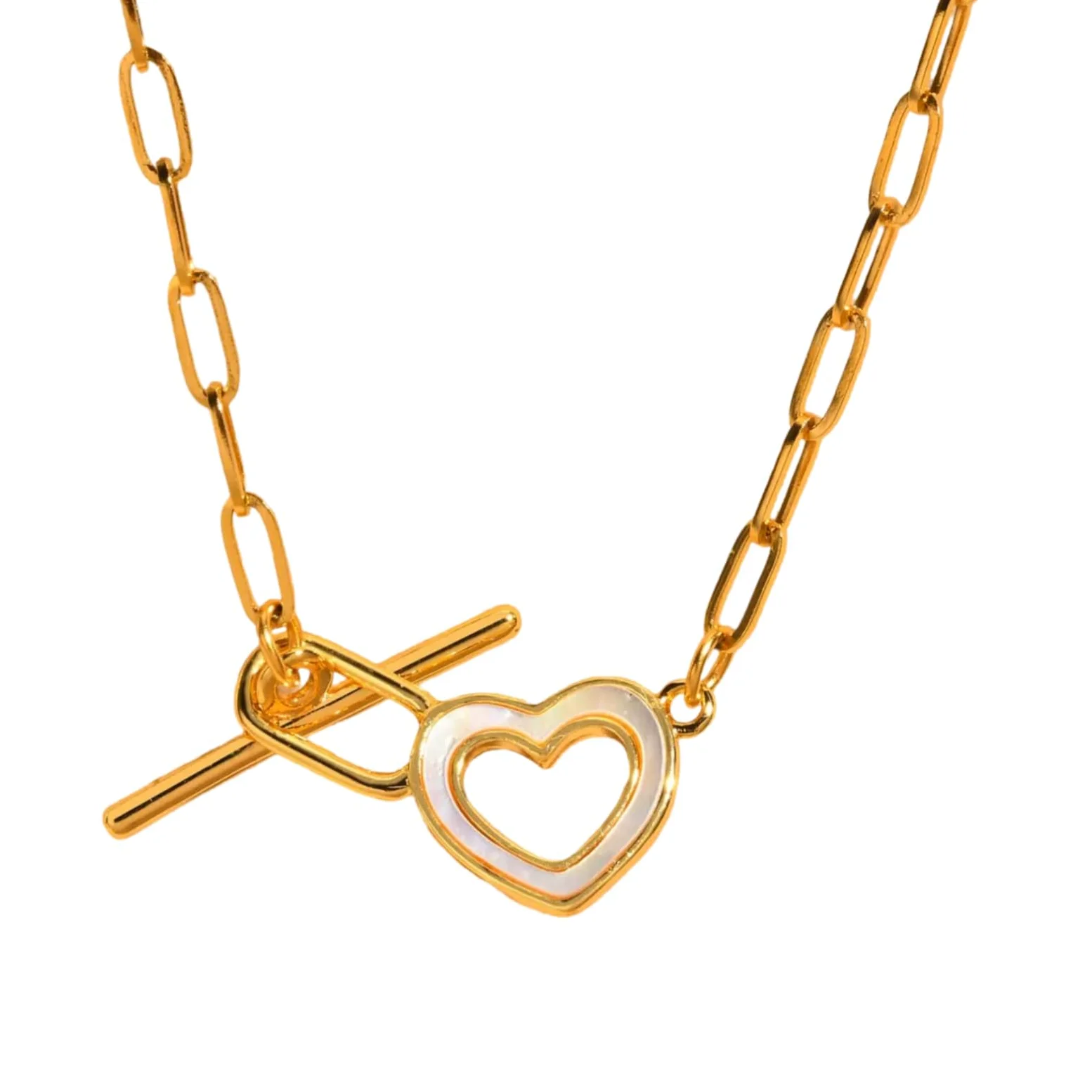 Delicados y Brillantes Collares de Palanca con circonita cúbica para Mujeres y niñas, Collar de Cadena Gruesa con Forma de corazón de Amor, Dije de Palanca clásico, Cierre de Hebilla OT para Regalos