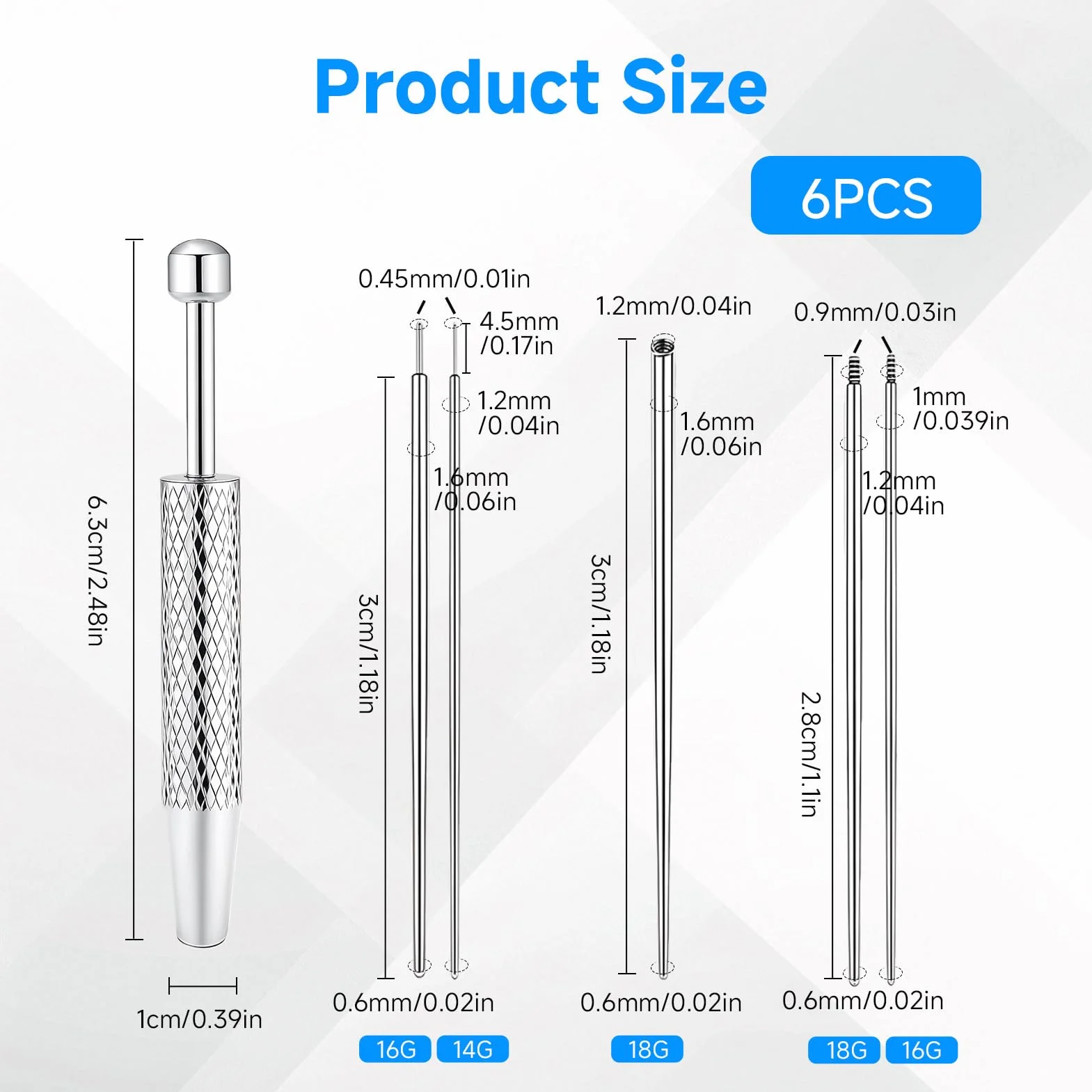 Set de Herramientas para Piercing 6 Piezas, Abridor de Bolas, Cateter, Aguja y Cambio para Oreja Nariz Labio