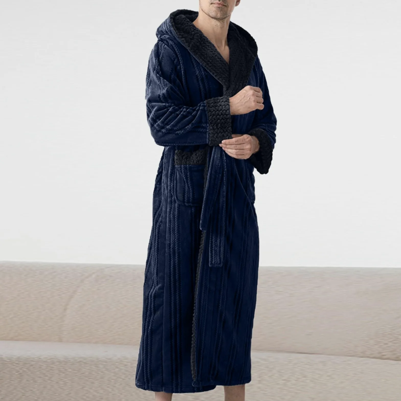 Albornoz Toalla Hombre,Albornoz de otoño/invierno de talla grande para parejas albornoz de vellón jacquard pijama para hombre ropa de casa camisón largo