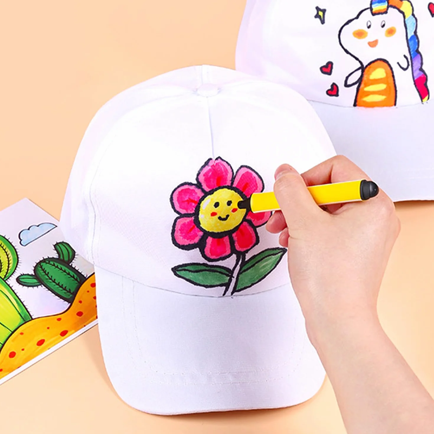 Gorras infantiles para pintar, gorra de graffiti, gorra de béisbol DIY con pegatinas, 10 piezas