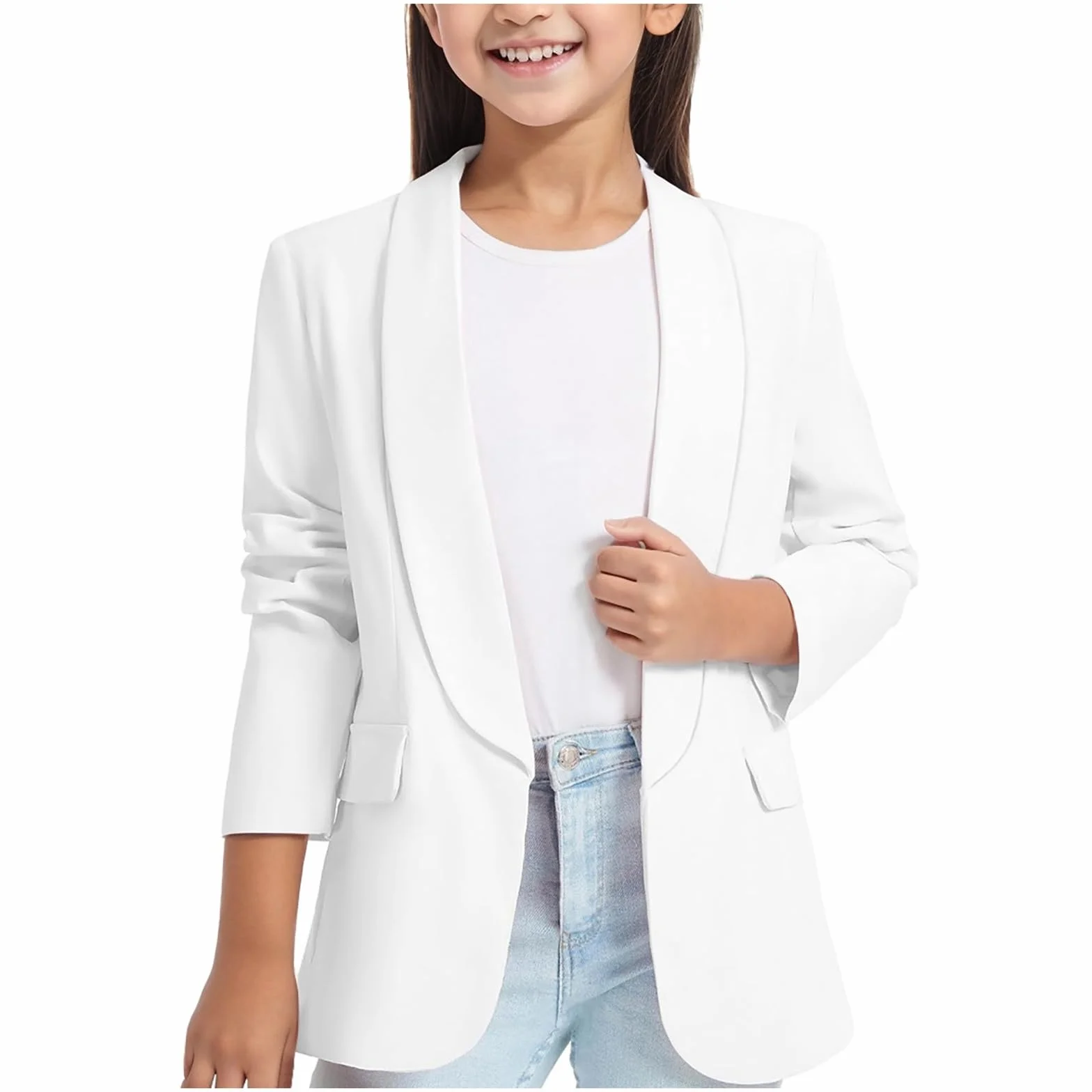 Chaqueta de Traje Formal con Cuello Tipo Chal de Manga Larga para Niñas 6 Años