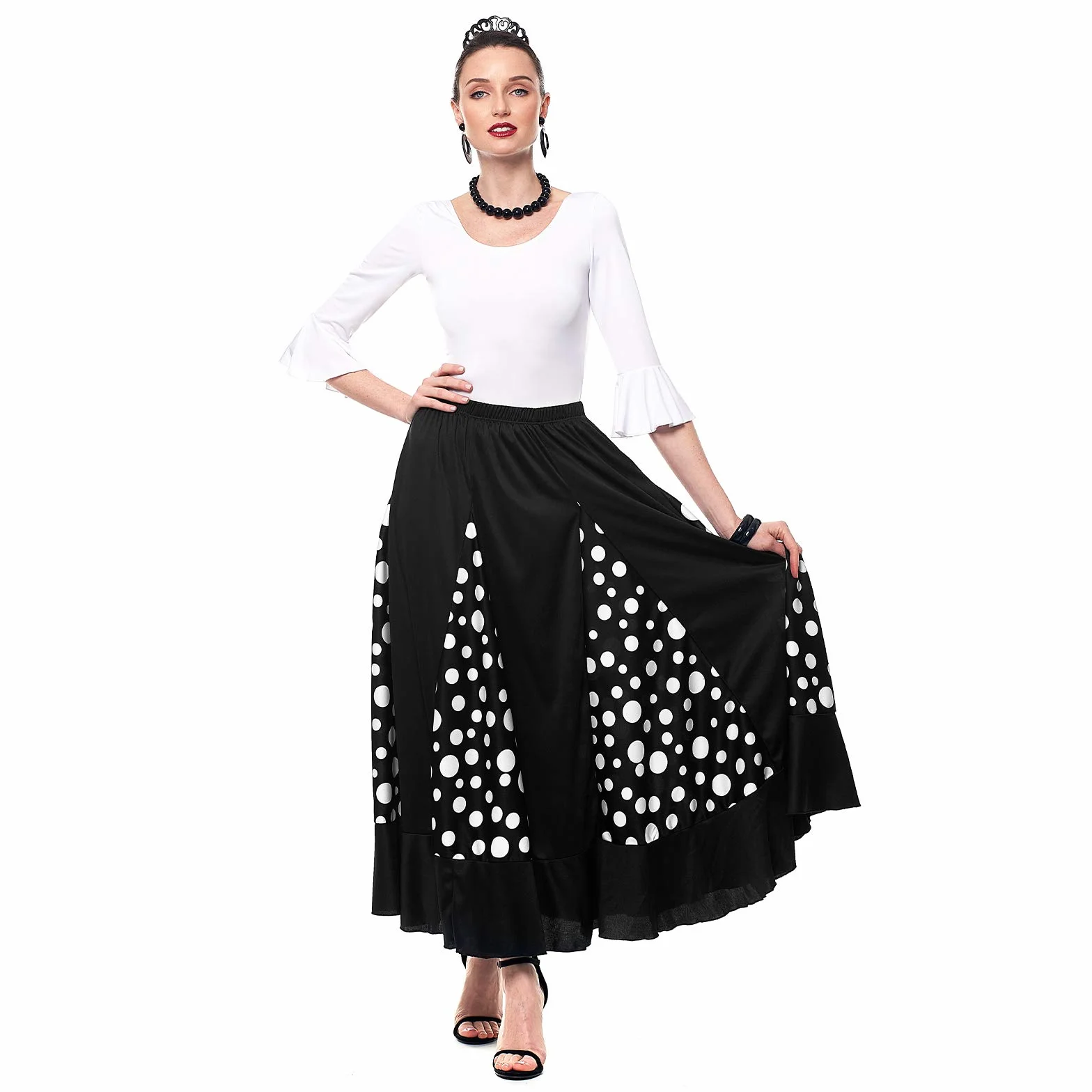 Falda Flamenca Mujer Negra con Quillas Lunares Blancos Tallas S a XXL Ensayo Baile Danza