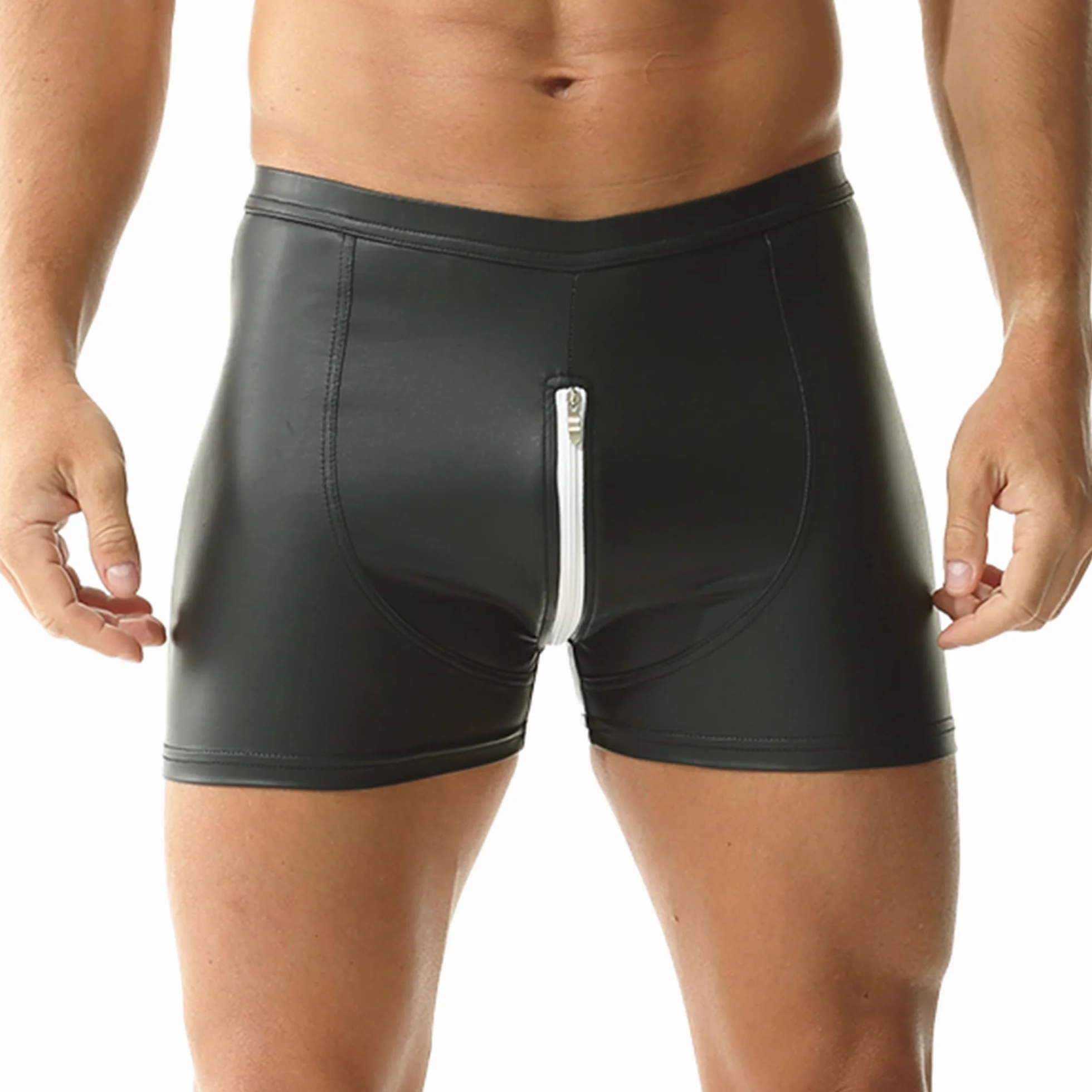 Calzoncillos de Cuero PU para Hombre Cintura elástica Rave Short Pants Clubwear