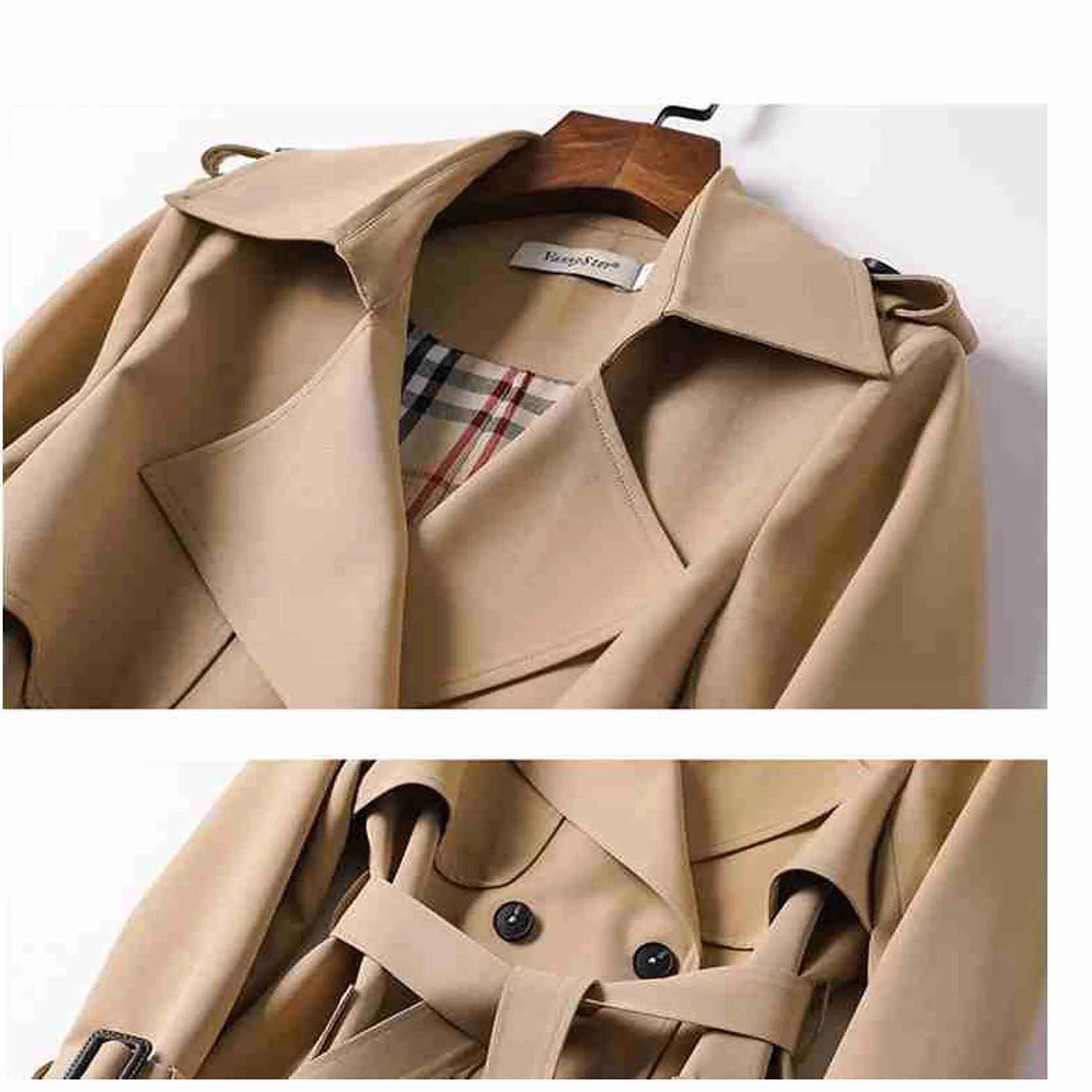 Abrigo de Cuello de Polo para Mujer de Color Sólido de Longitud Media Chaqueta Casual
