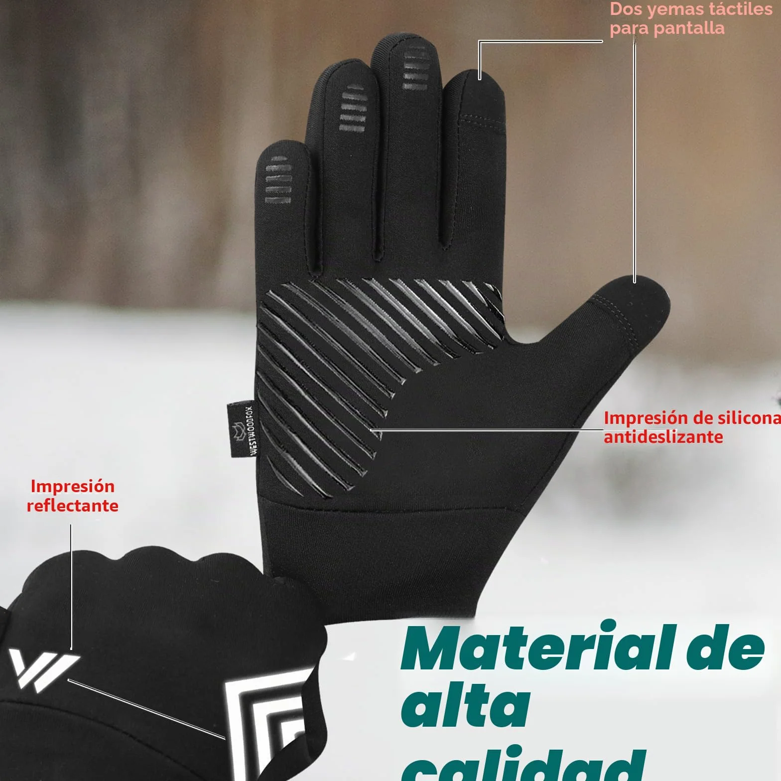 WESTWOOD FOX Guante Térmico para Pantalla Táctil Antidelizante para Niño Niña 4-12 Años