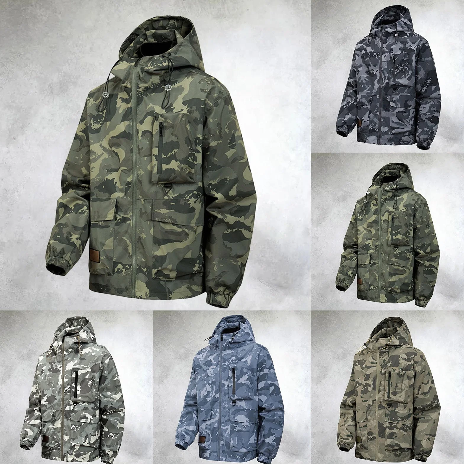 Chaqueta de trabajo softshell camuflaje cortavientos hombre militar ligera con capucha