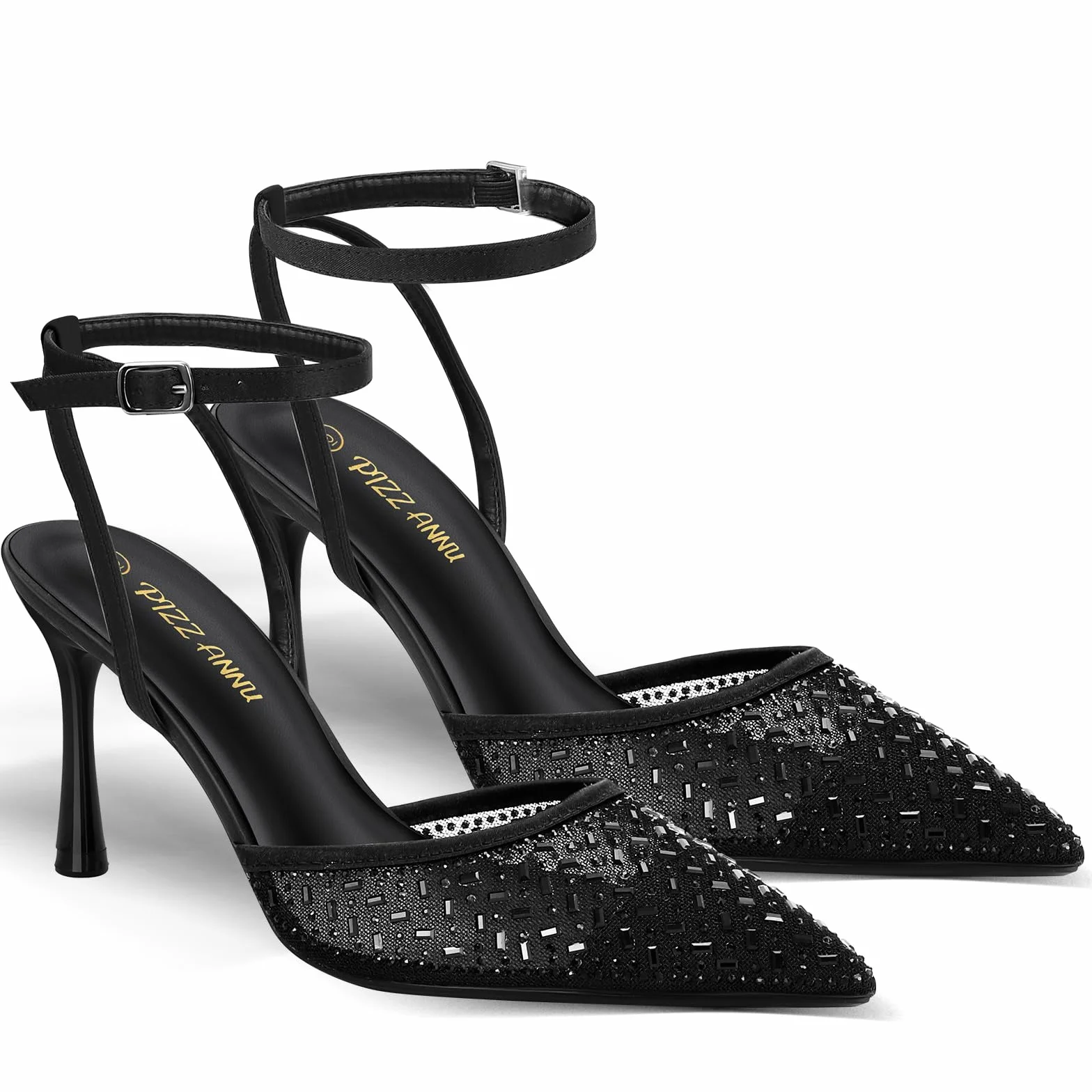 PIZZ ANNU Tacones Mujer Zapatos Tacon Vestir Pitillos Destalonados Tira Tobillo Ajustable