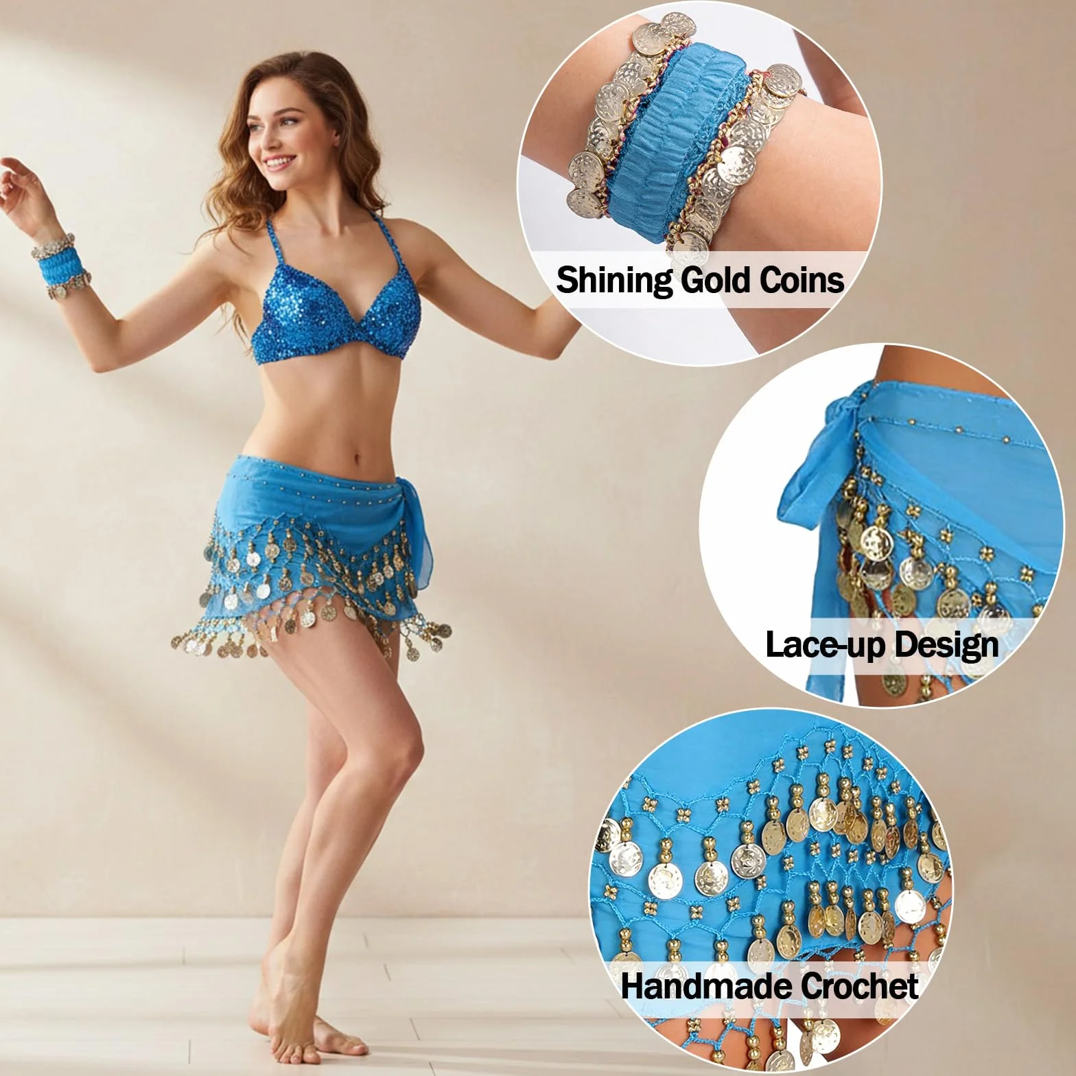 Juego de braga para danza del vientre, accesorios para danza del vientre, cinturón de gasa
