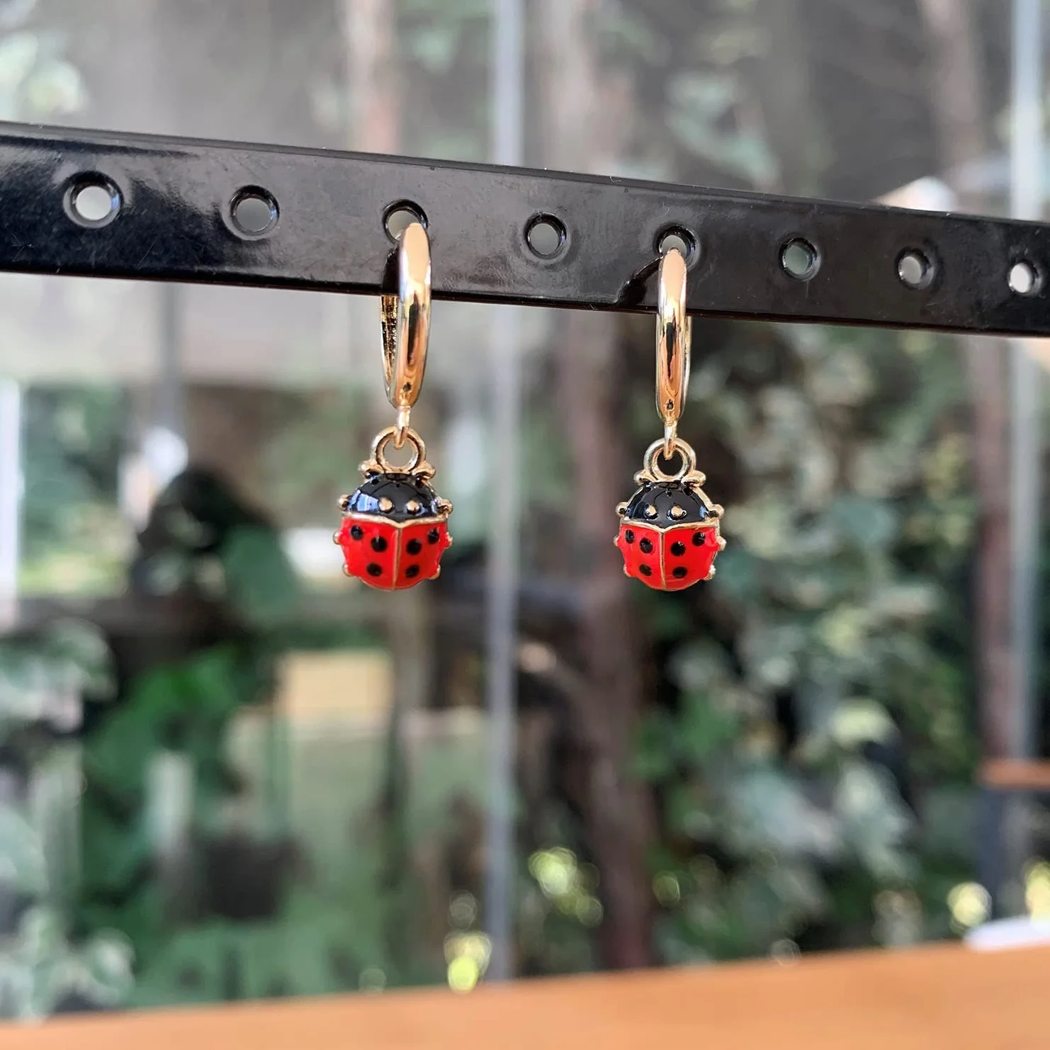 ASTER ALHELÍ Pendientes Dorados Mujer Mariquitas Aros Pequeños Chapados en Oro Colgantes Mariquita Roja Regalo Original