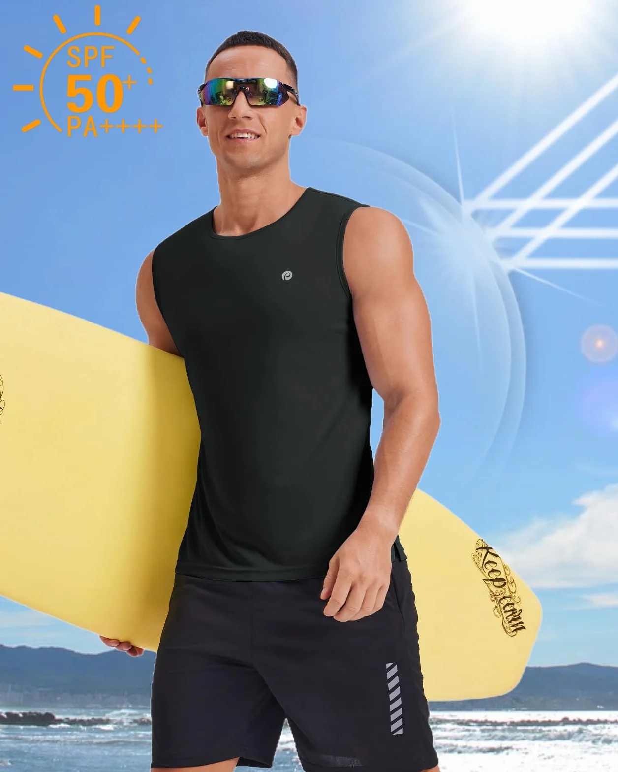 PINSPARK Camiseta Sin Mangas Hombre UPF 50+ Secado Rápido Gimnasio Deportes Running