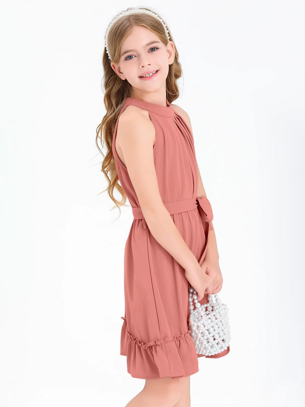 Vestido de niña sin mangas clásico casual largo hasta la rodilla verano princesa fiesta boda