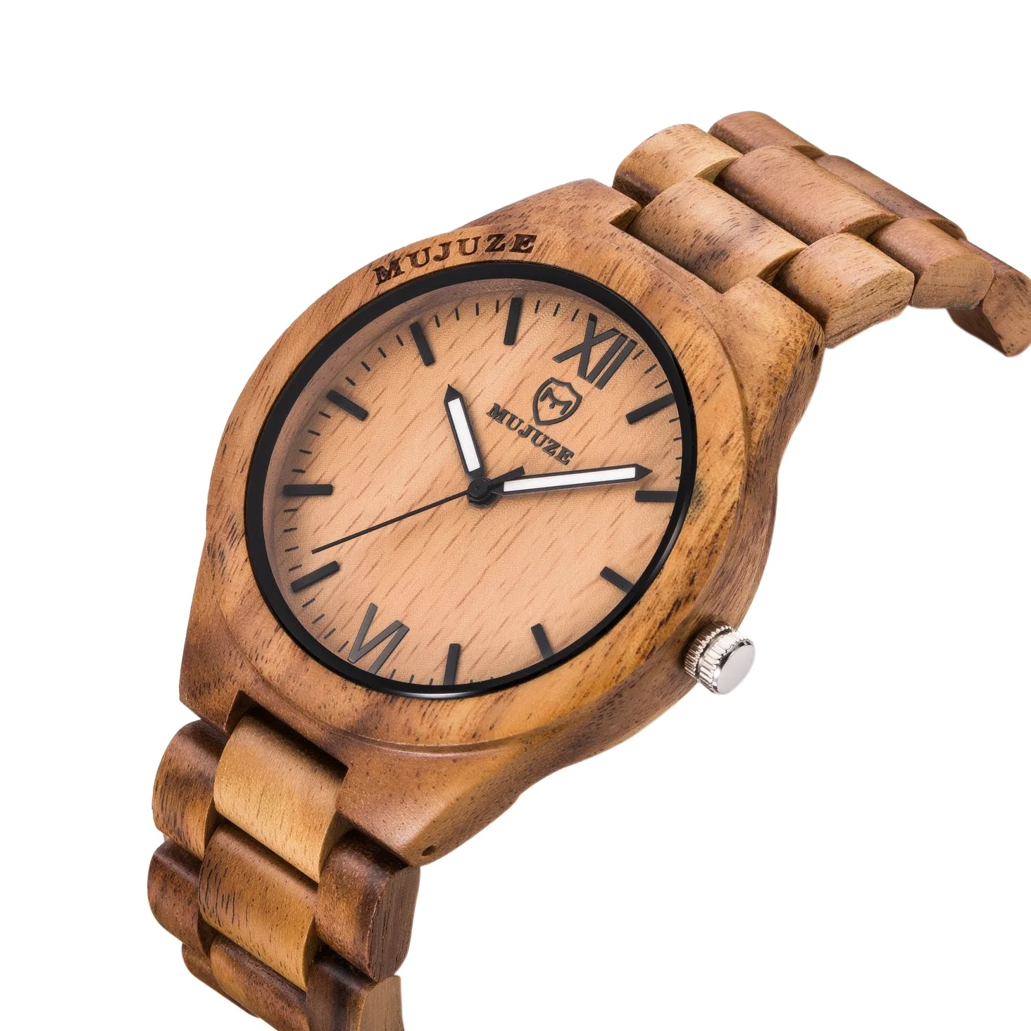 MUJUZE Reloj de Madera Relojes de Pulsera para Hombres y Mujeres Correa de sándalo y Manos Luminosas Reloj analógico de Madera de Cuarzo