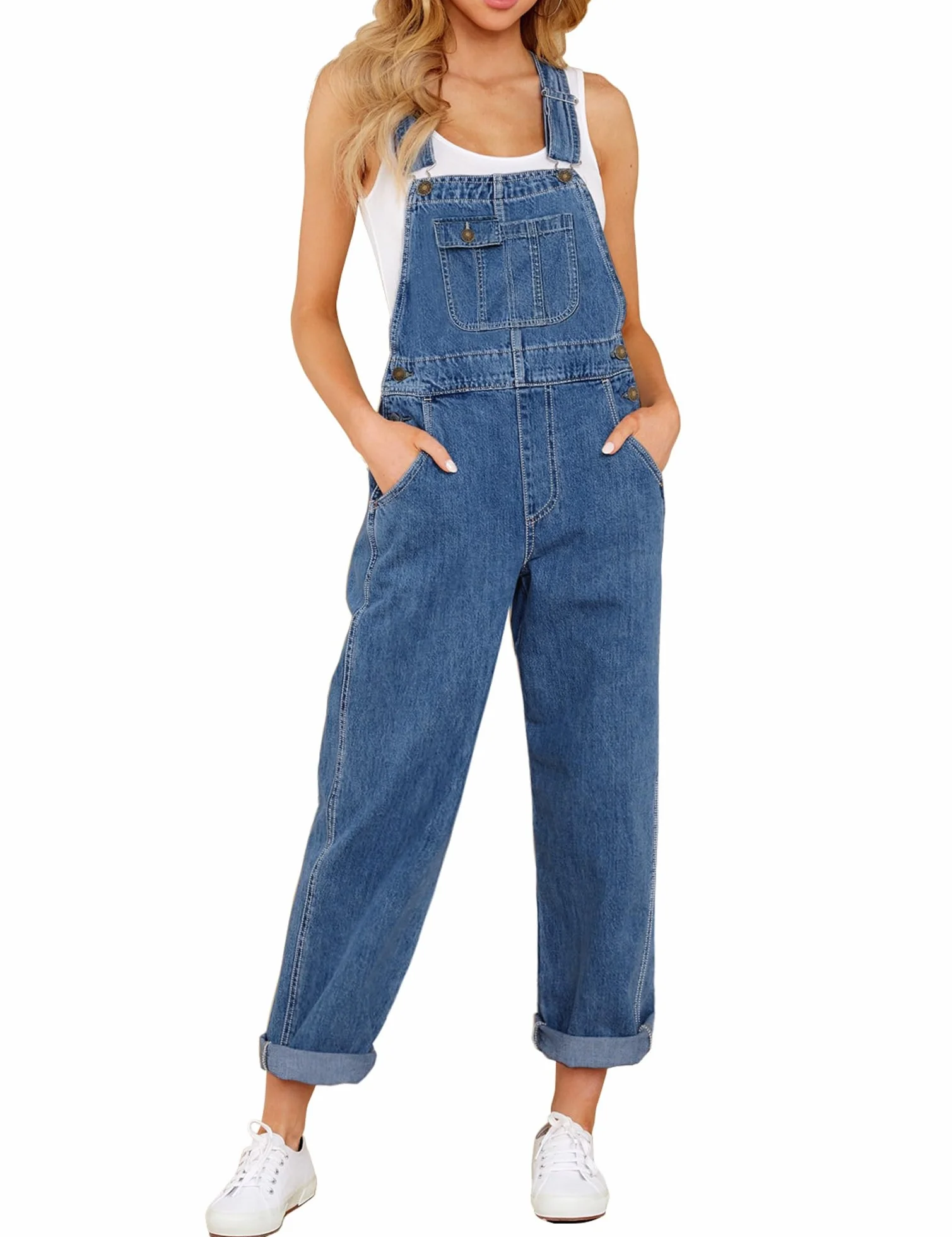 Peto vaquero mujer elástico pierna recta overall mezclilla correas ajustables
