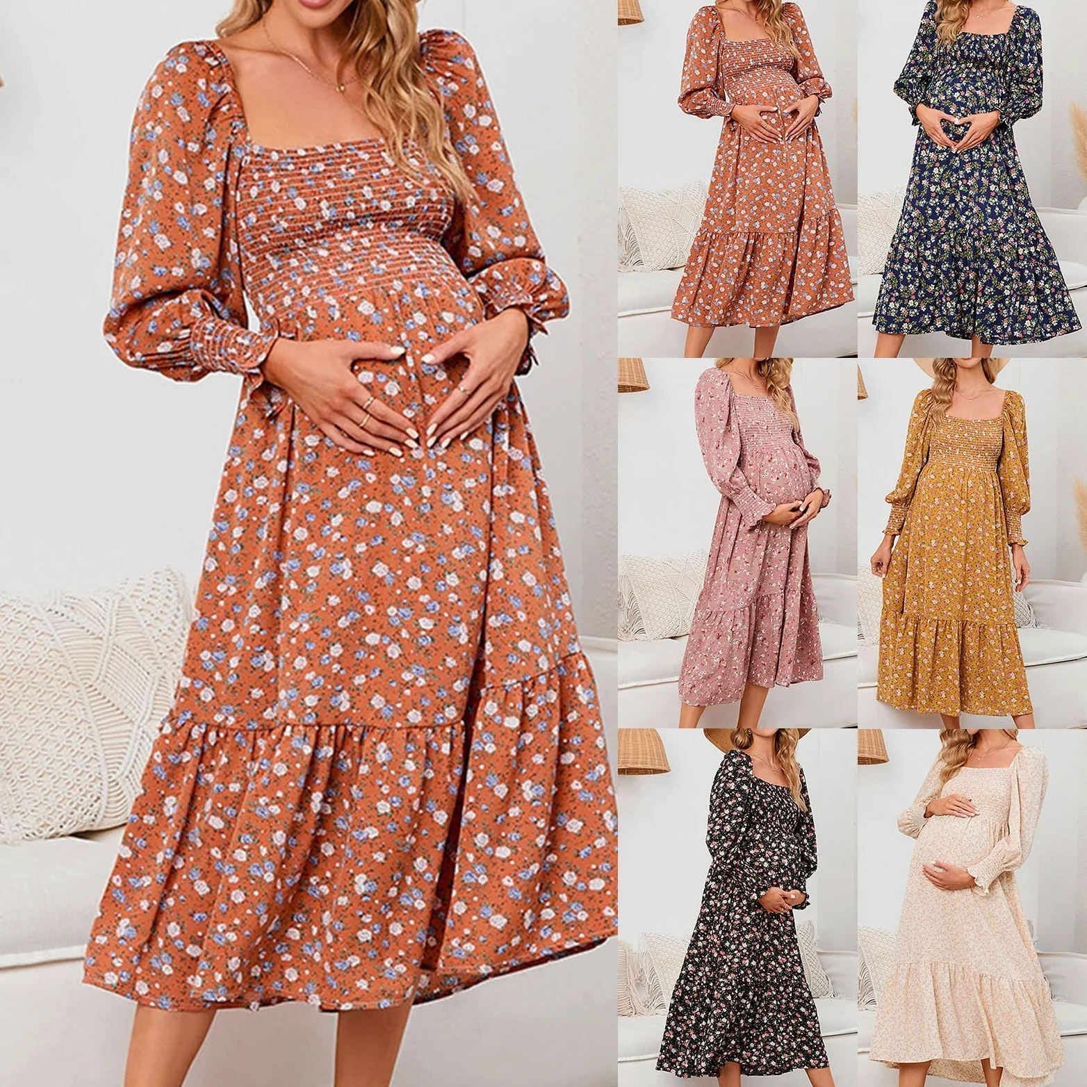 Generisch Primavera Vestido de Gasa para Embarazadas, Vestido de Manga Larga, Vestido de Manga Larga para Embarazadas, Sexy, Accesorios de Fotografía, Hombros Descubiertos, Vestido de Embarazo, Sesión