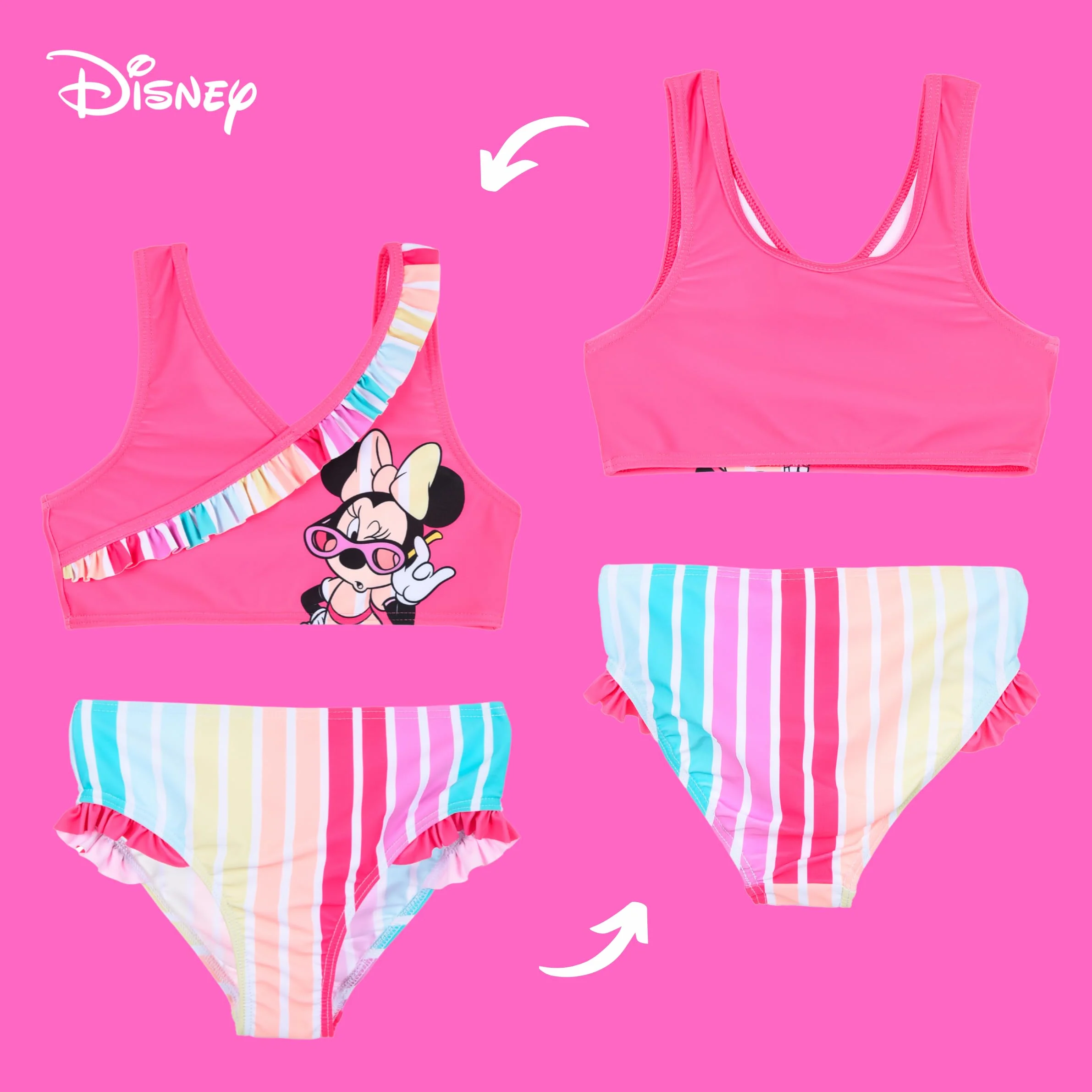Disney Minnie Mouse Bikini Niña Arcoiris Bañador Dos Piezas Verano Natación Tallas 3-8 Años