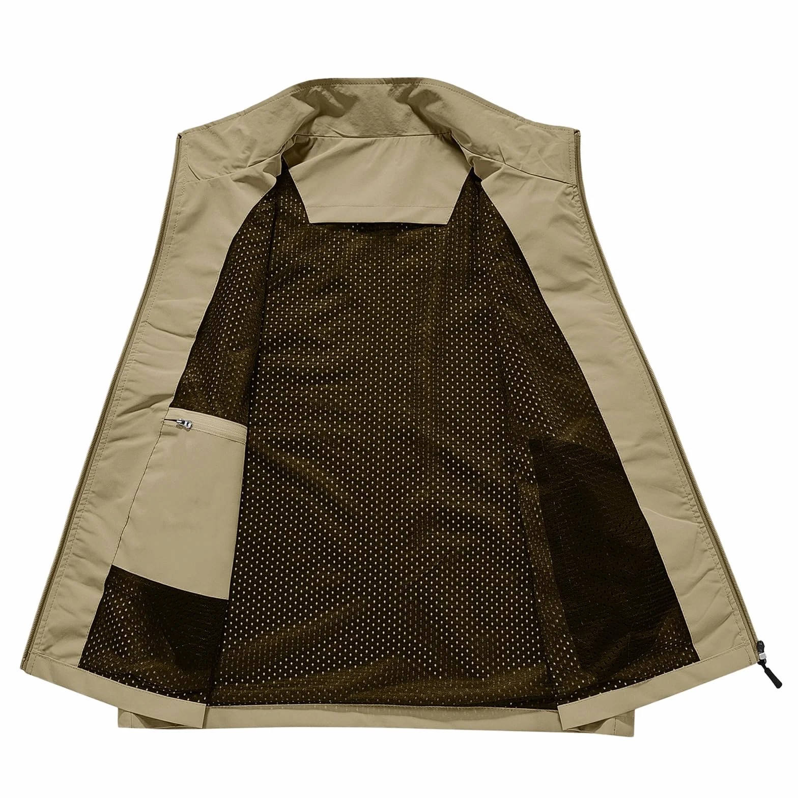 Chaleco de trabajo para hombre al aire libre transpirable, chaleco de pesca ligero, cuello alto sin mangas con cremallera