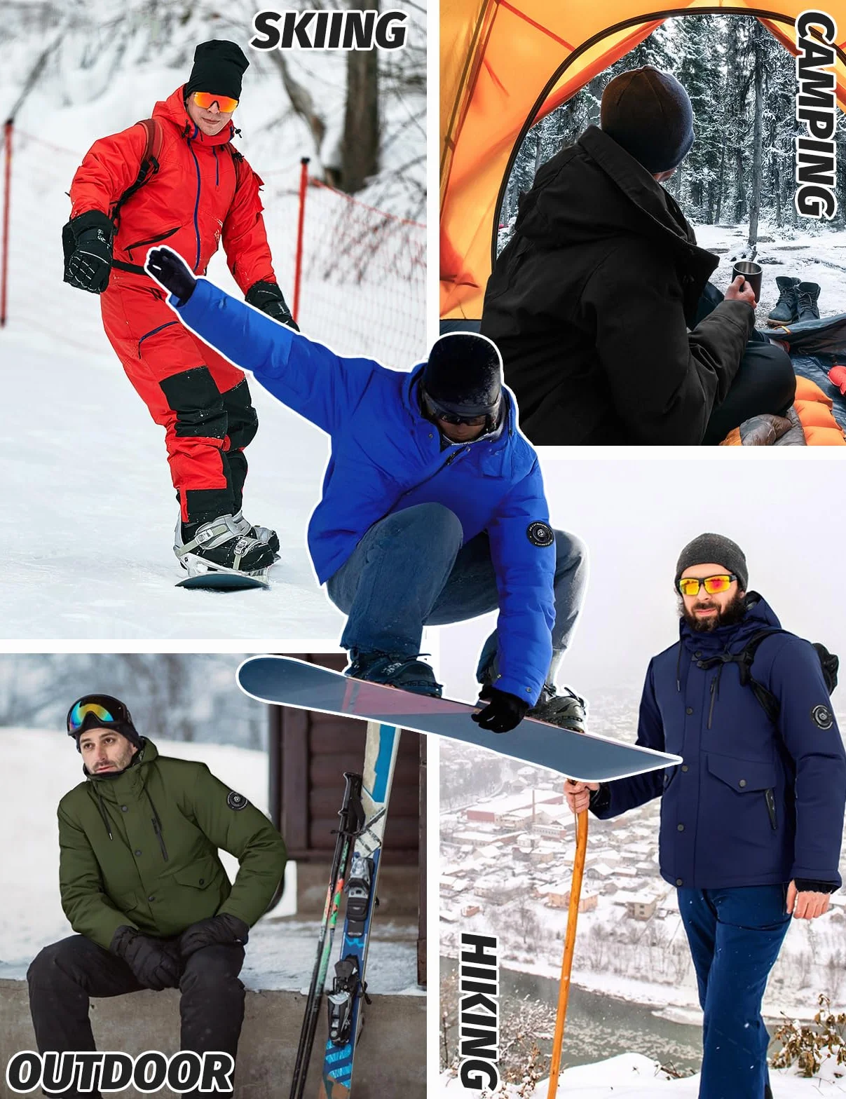 Voqeen Chaqueta de Esqui Hombre Impermeable Cazadora Cálida Aire Libre Térmica Capucha Desmontable Antiviento