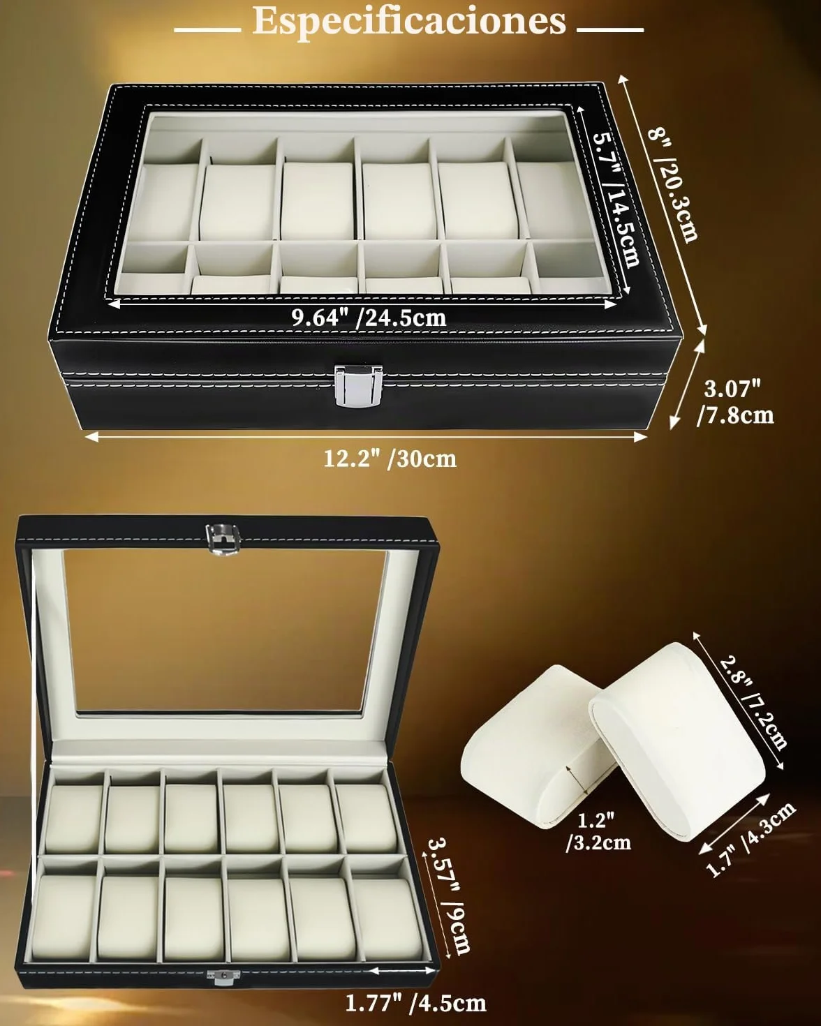 ATPEAM Caja para Relojes 12 Compartimentos Organizador Estuche Almacenamiento Tapa Cristal