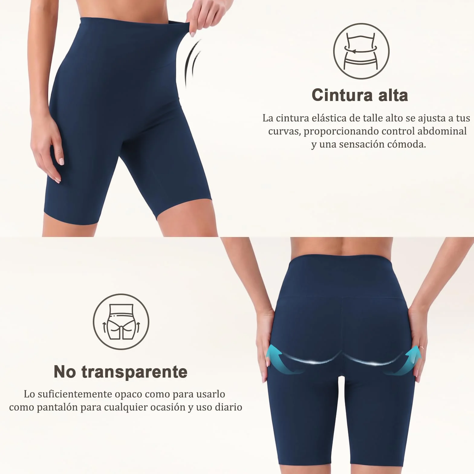 HYCOPROT Pantalones Cortos Deportivos Mujer Cintura Alta Push Up Elevador Glúteos Sin Costura Transpirable Secado Rápido Shorts Leggings de Compresión Yoga