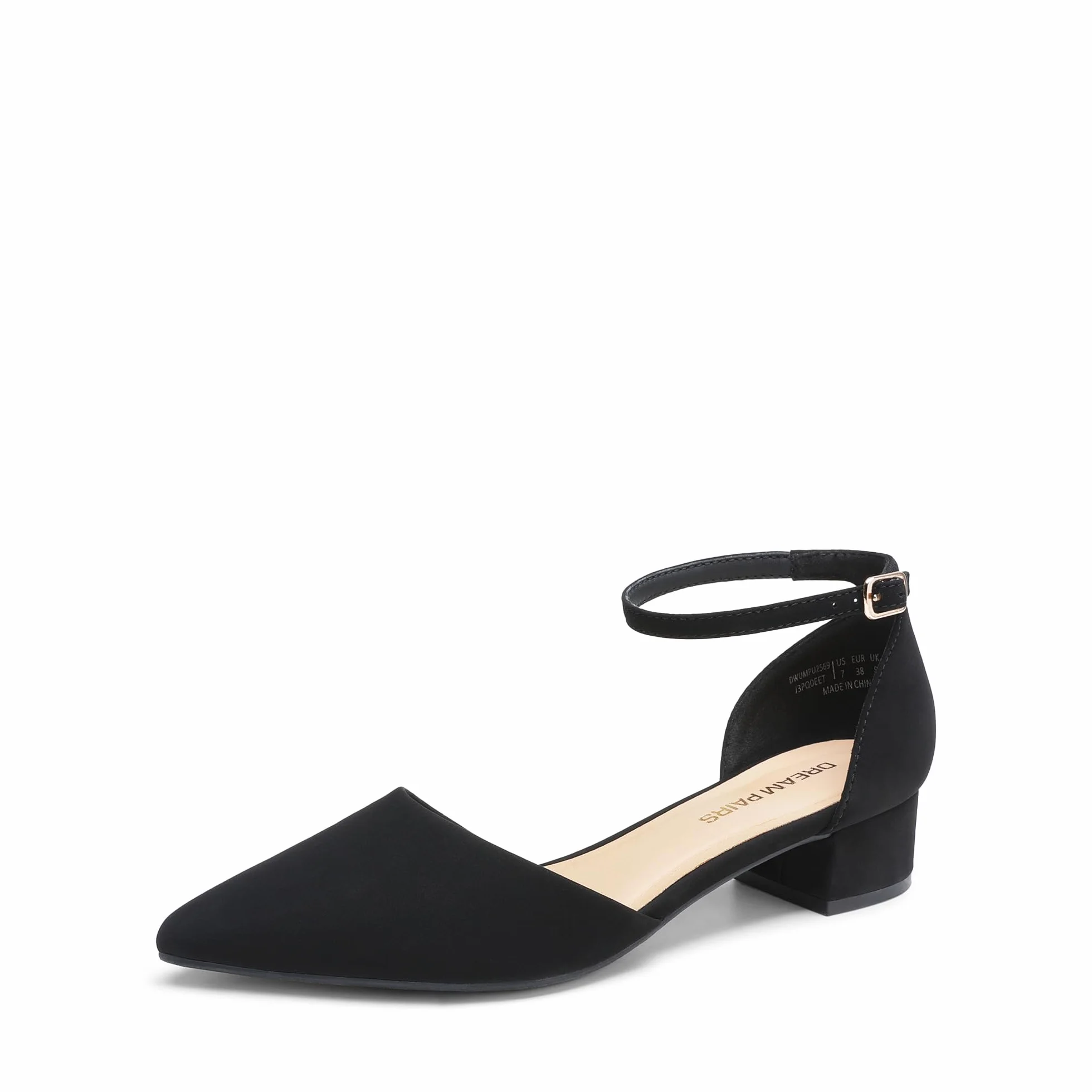 DREAM PAIRS Zapatos de Vestir para Mujer Tacones Bajos Bombas Punta Cerrada Comodidad D'Orsay Planos con Correa al Tobillo