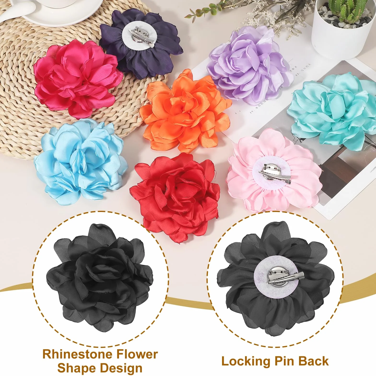 PATIKIL Flor Broche de Seda Satén Peonía Pinza de Pelo Clip Grande Solapa Accesorio para Mujer Boda Fiesta