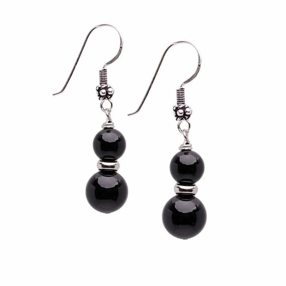 Pendientes colgantes de plata de ley con cuentas dobles de piedras preciosas naturales para mujer