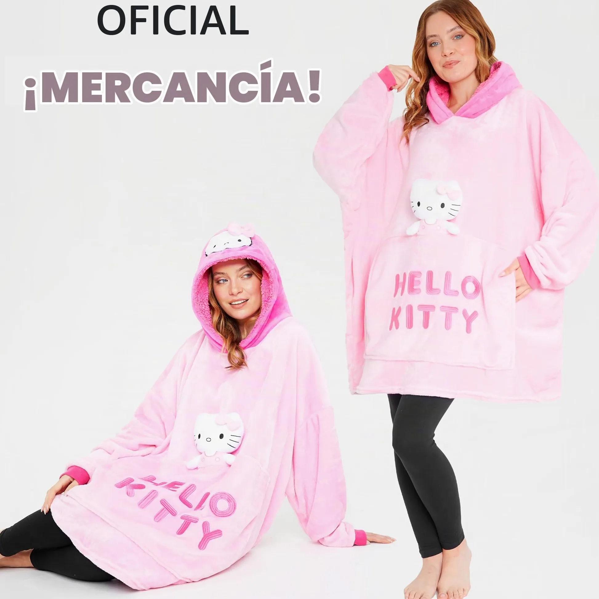Hello Kitty Sanrio Sudaderas Mujer con Capucha, Kuromi Manta con Mangas y Peluche Adjunto, Regalos de Anime para Ella