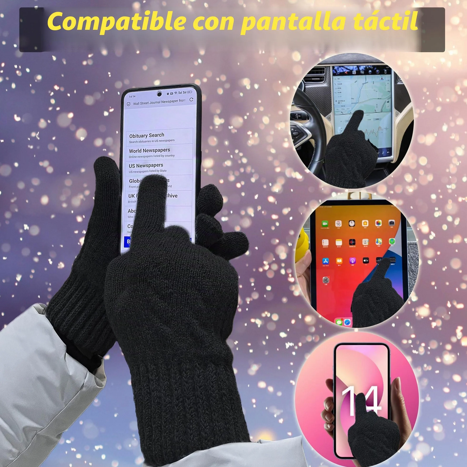 Guantes termicos Invierno Pantalla Tactiles Lana Forro Cálido Cable Tejido Resistente al Viento Guantes de Teléfono para Movil Esquiar Ciclismo Conducir