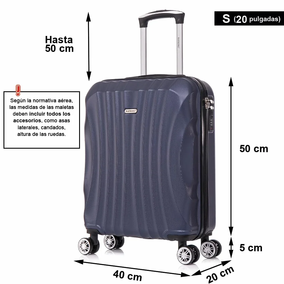 RAYKONG Maleta de Cabina ABS 55x40x20cm 44L Azul Marino