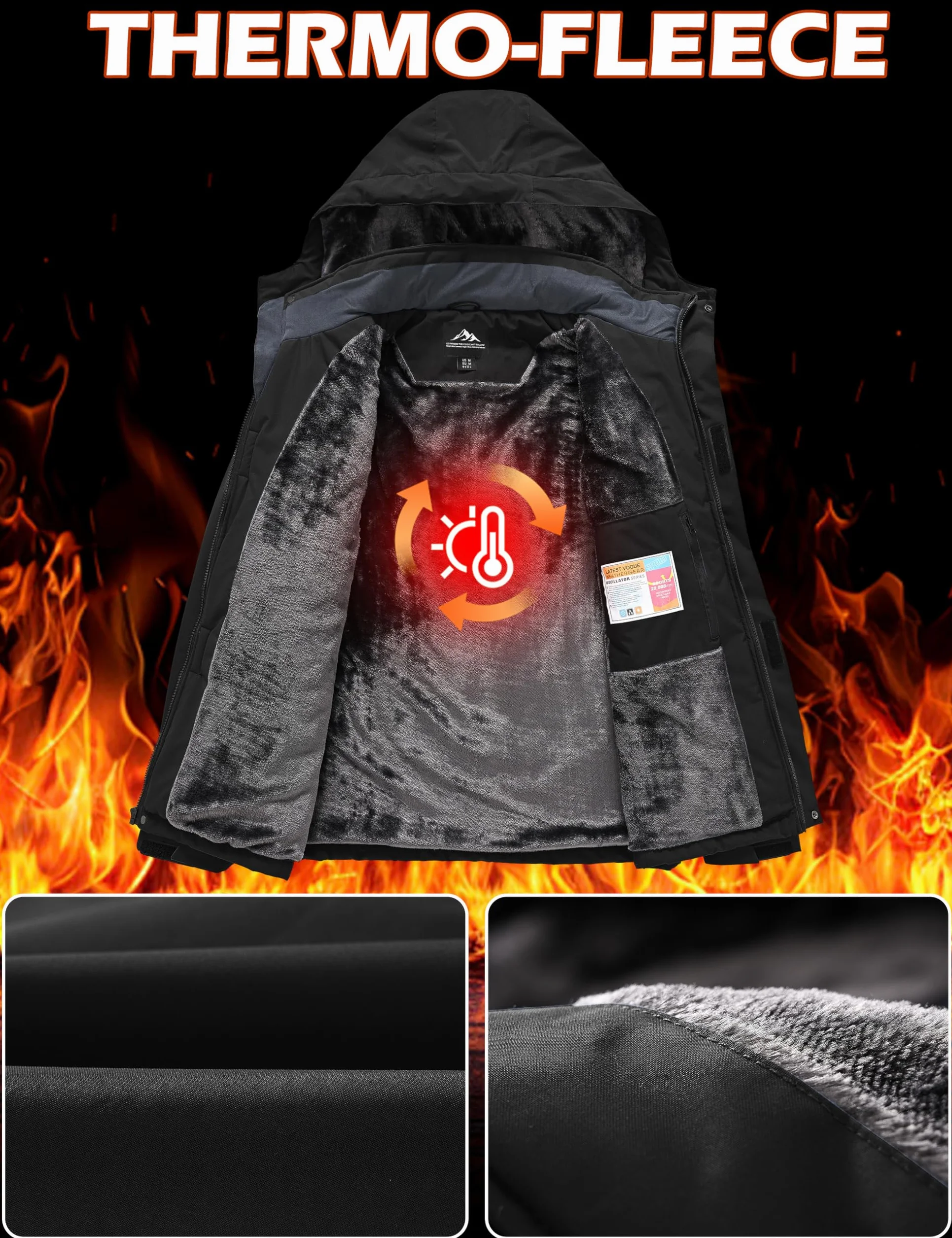 Zoofly Chaqueta de Esquí Impermeable Hombre Invierno Abrigo Nieve Snowboard Cazadora con Capucha Desmontable