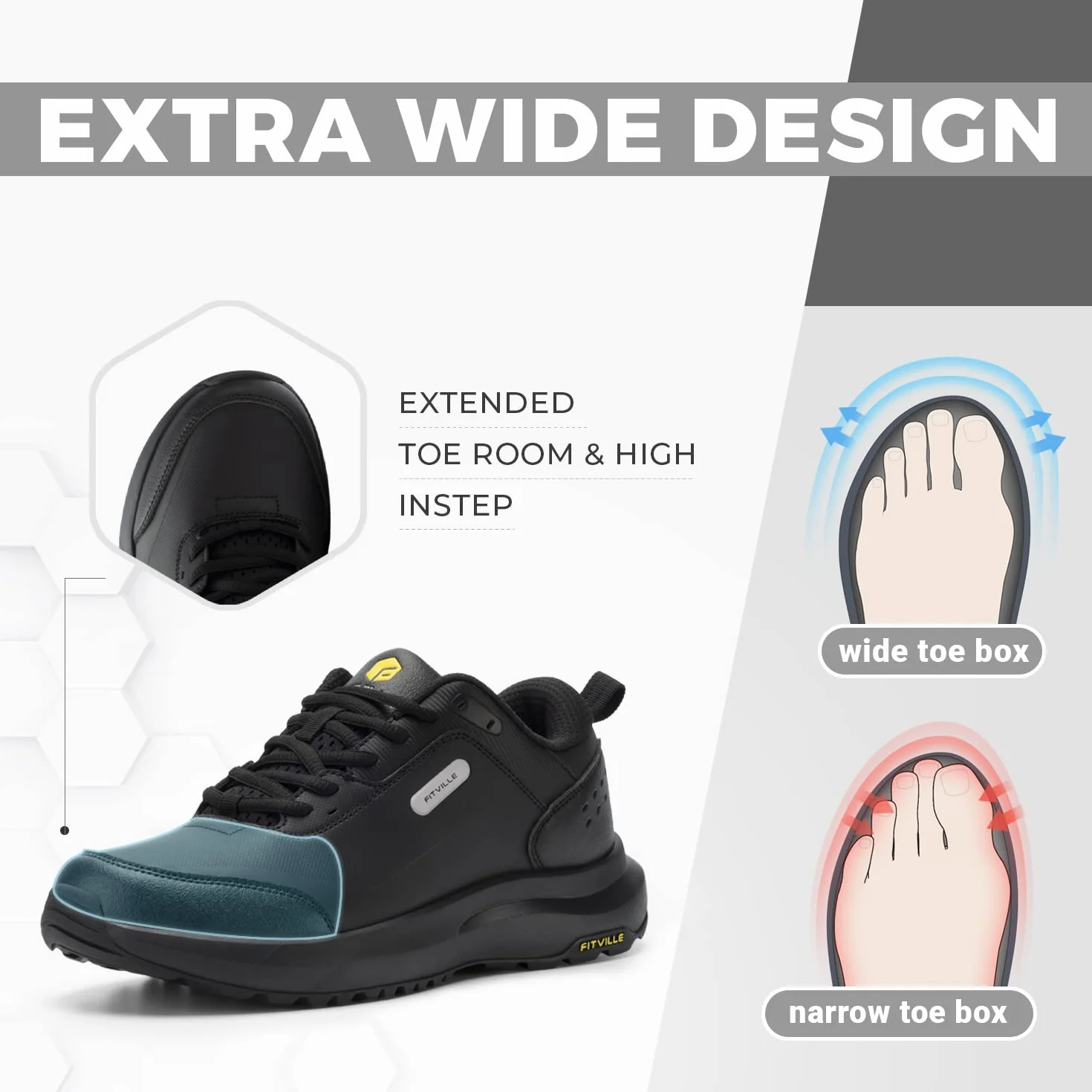 FitVille Zapatos de Senderismo Extra Anchos Impermeables para Hombres con Soporte para Arco